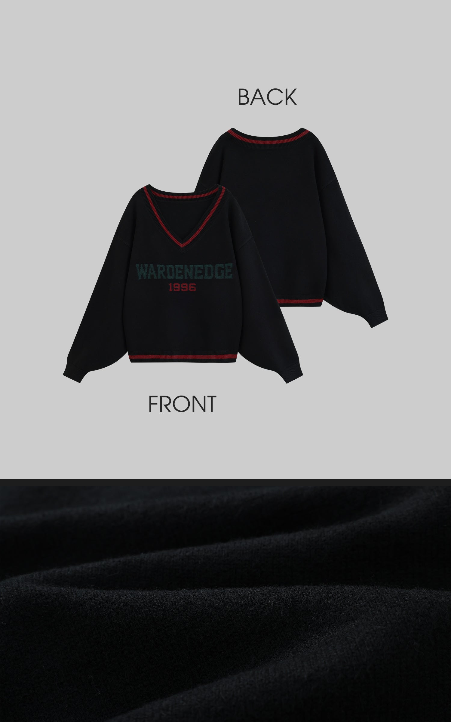 WARDEN EDGE Oversized V-Neck Sweater with Retro Lettering - PINKPARKS