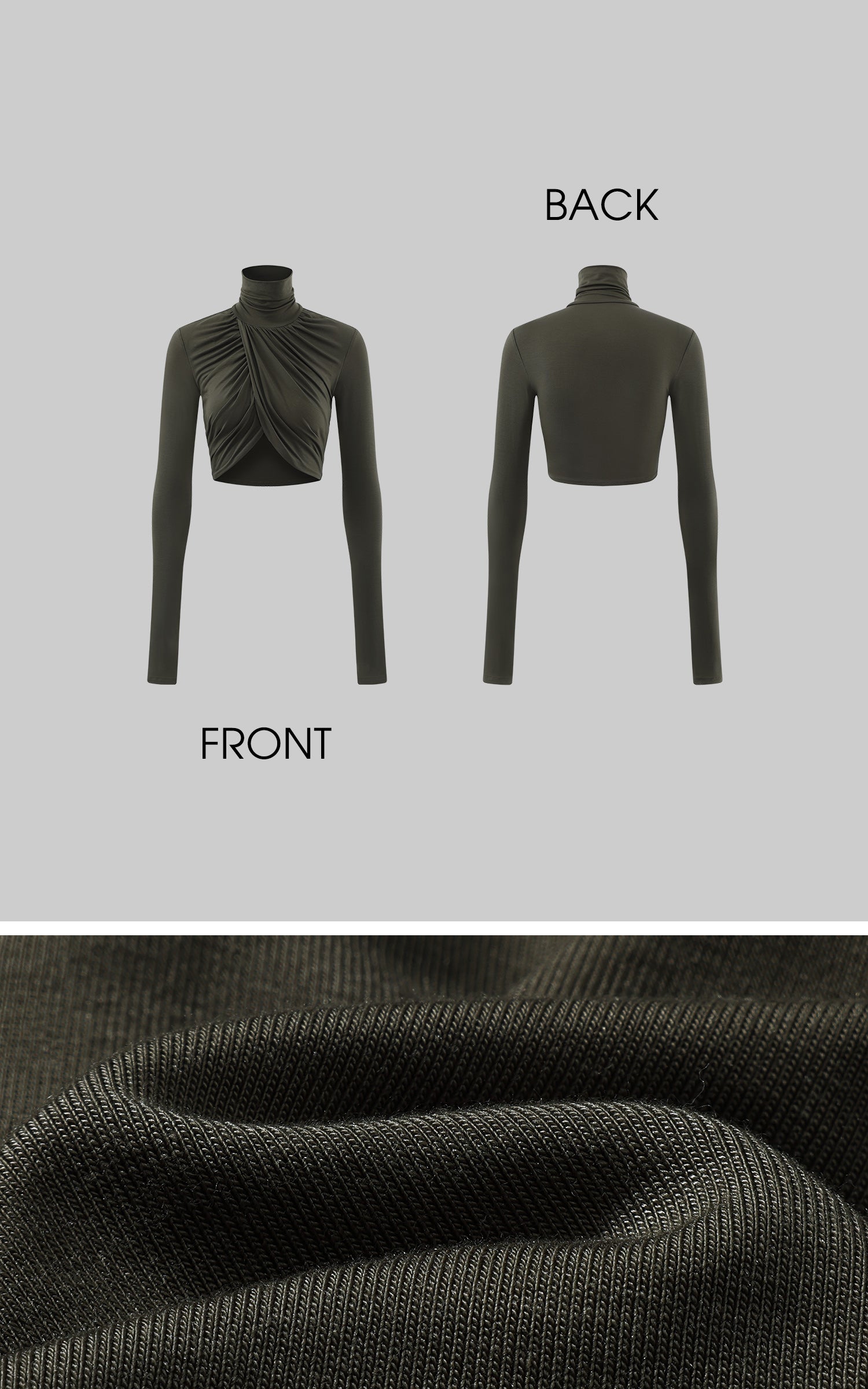 ROVENTE Draped Cropped Turtleneck Top