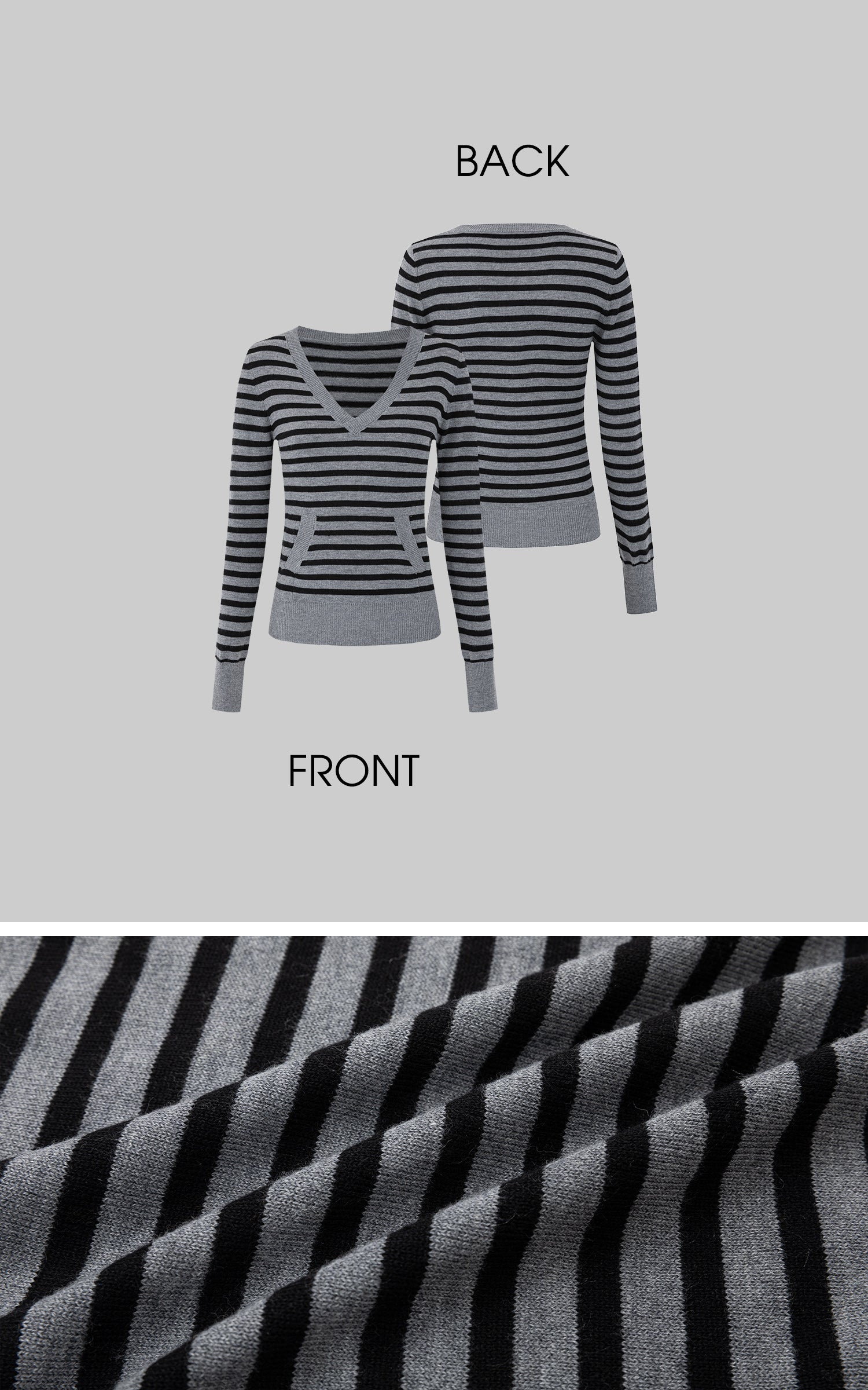 IAMXIAA フロントポケット付きストライプVネックニットセーター