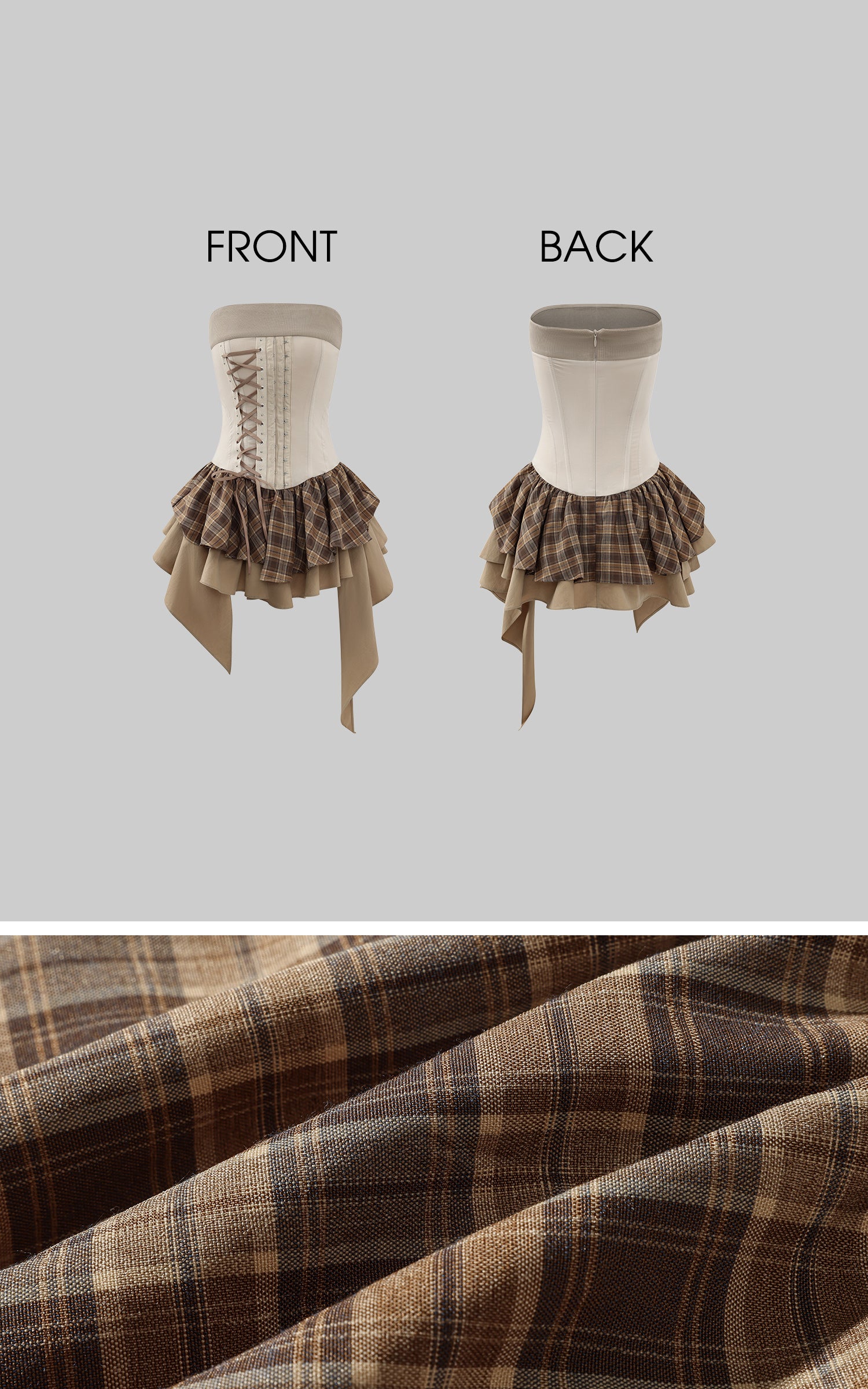 WARDEN EDGE Corset Mini Dress with Plaid Layers - PINKPARKS