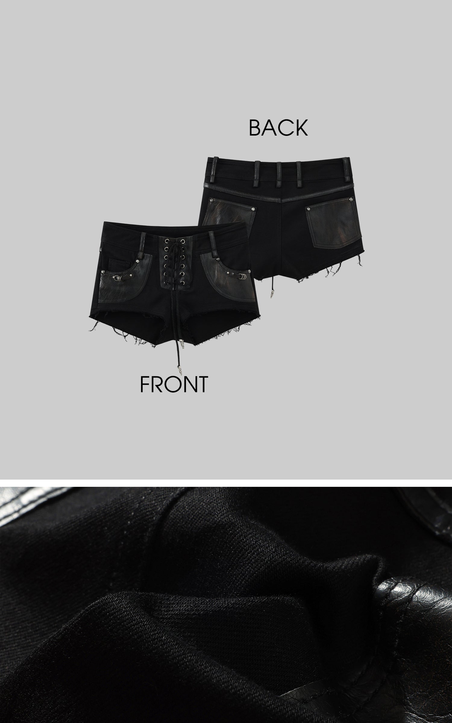 Low pixel レースアップディストレストショーツ（取り外し可能なユーティリティポケット付き）