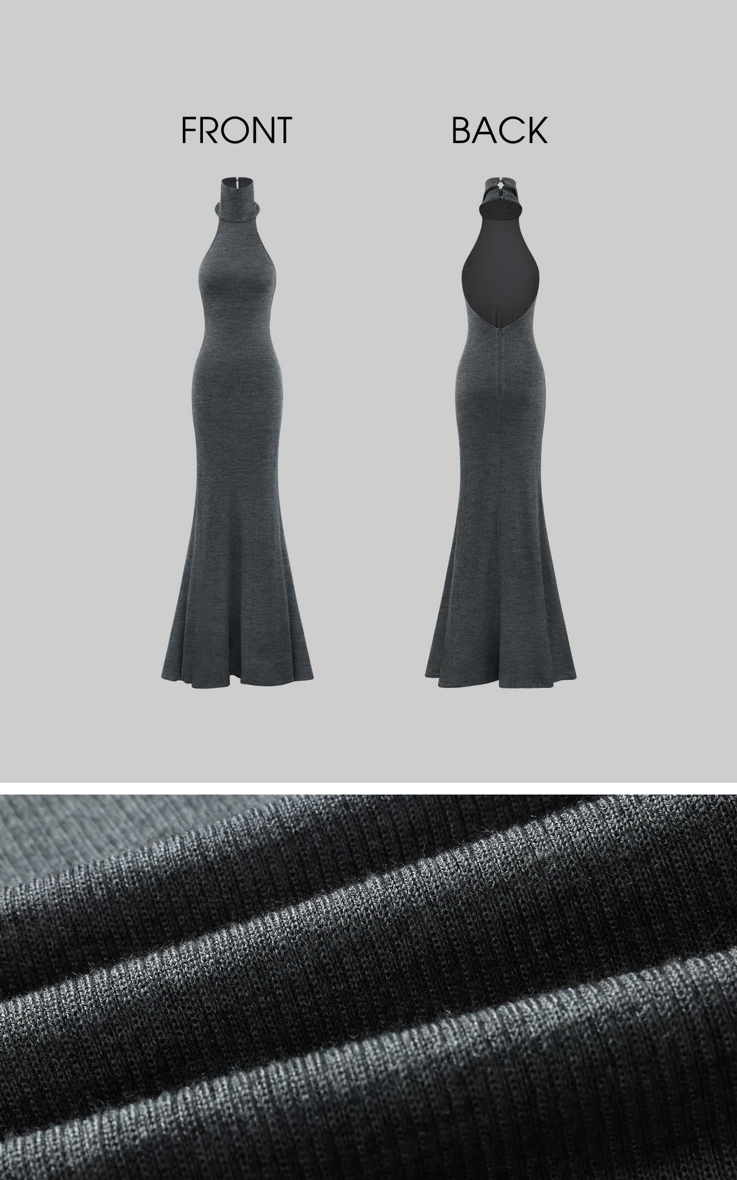 ROVENTE ハルターバックレスリブニットマキシドレス