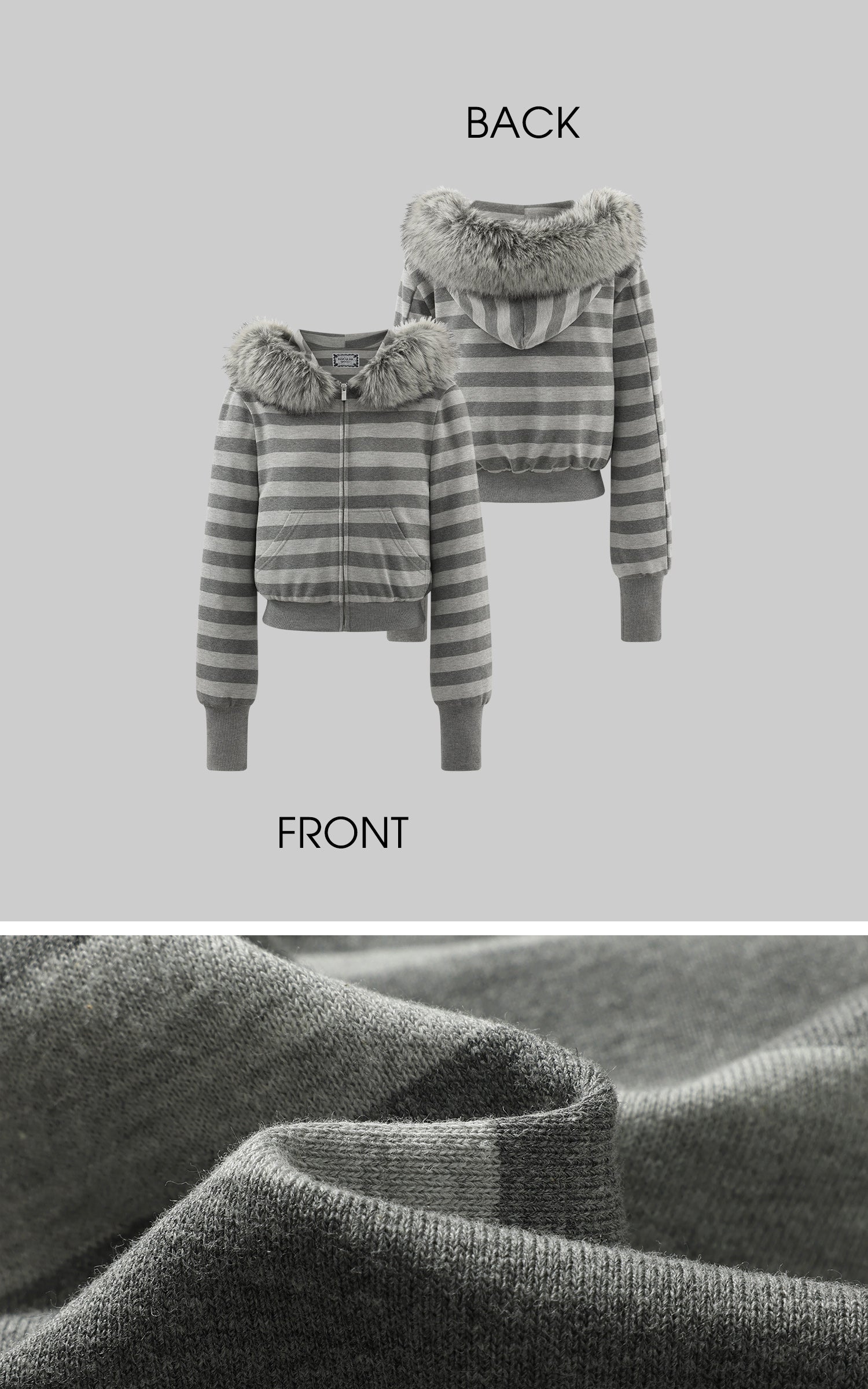 Rase le sol ストライプ柄フェイクラクーンファーフード付きクロップドスウェット