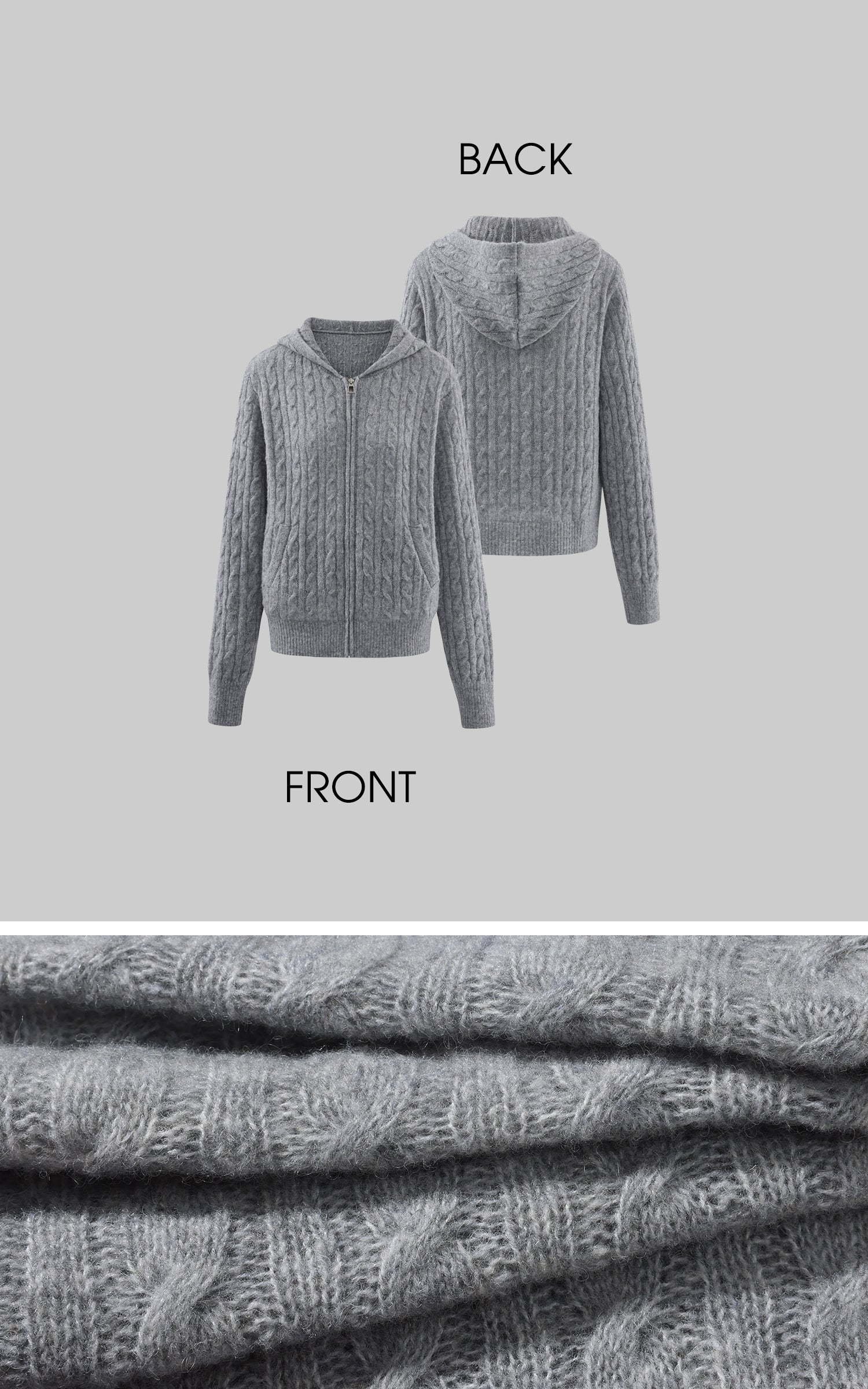 WARDEN EDGE フード付きケーブルニットジップセータージャケット