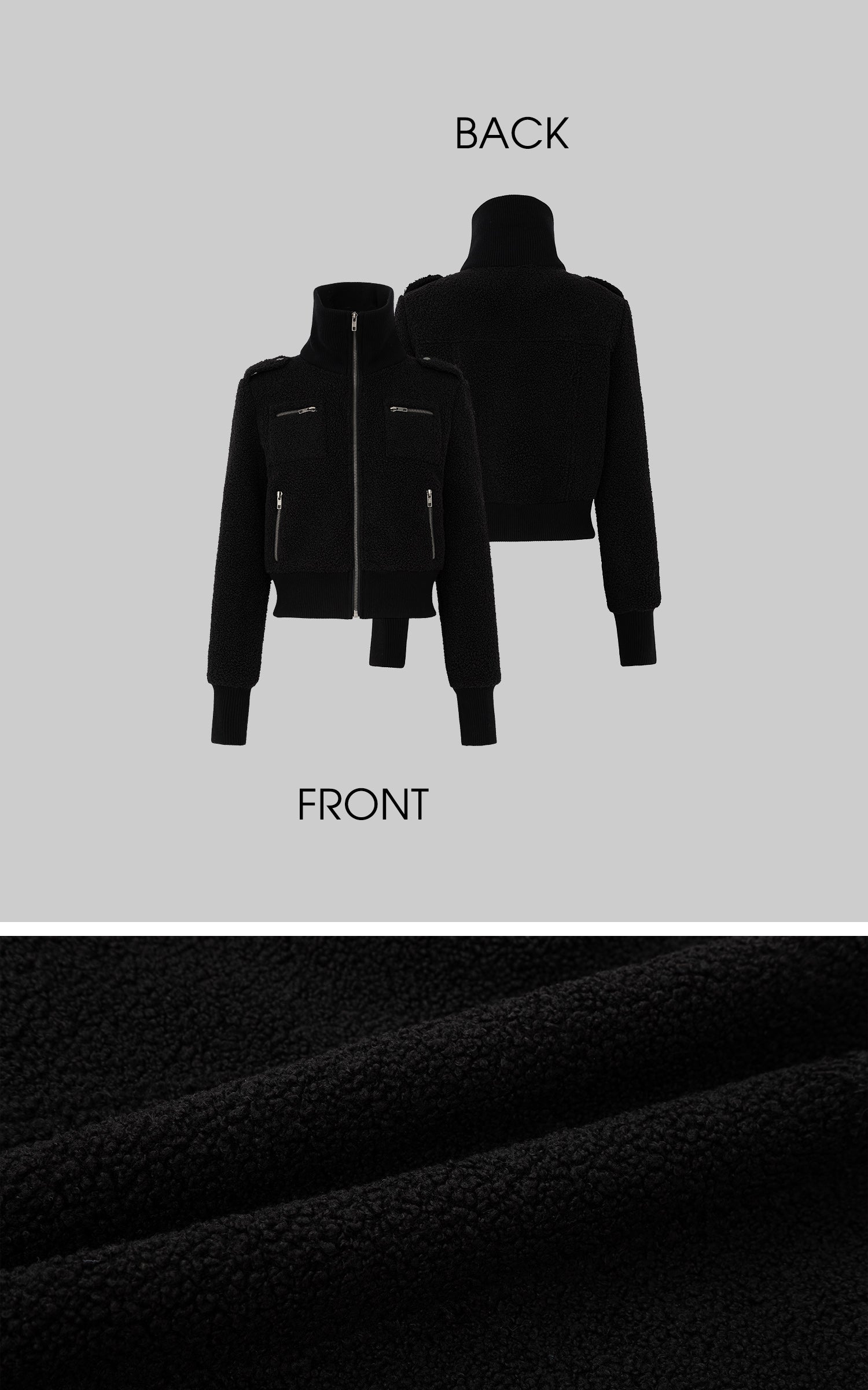 IAMXIAA ハイネックとポケットディテール付きテディフリースジップアップジャケット