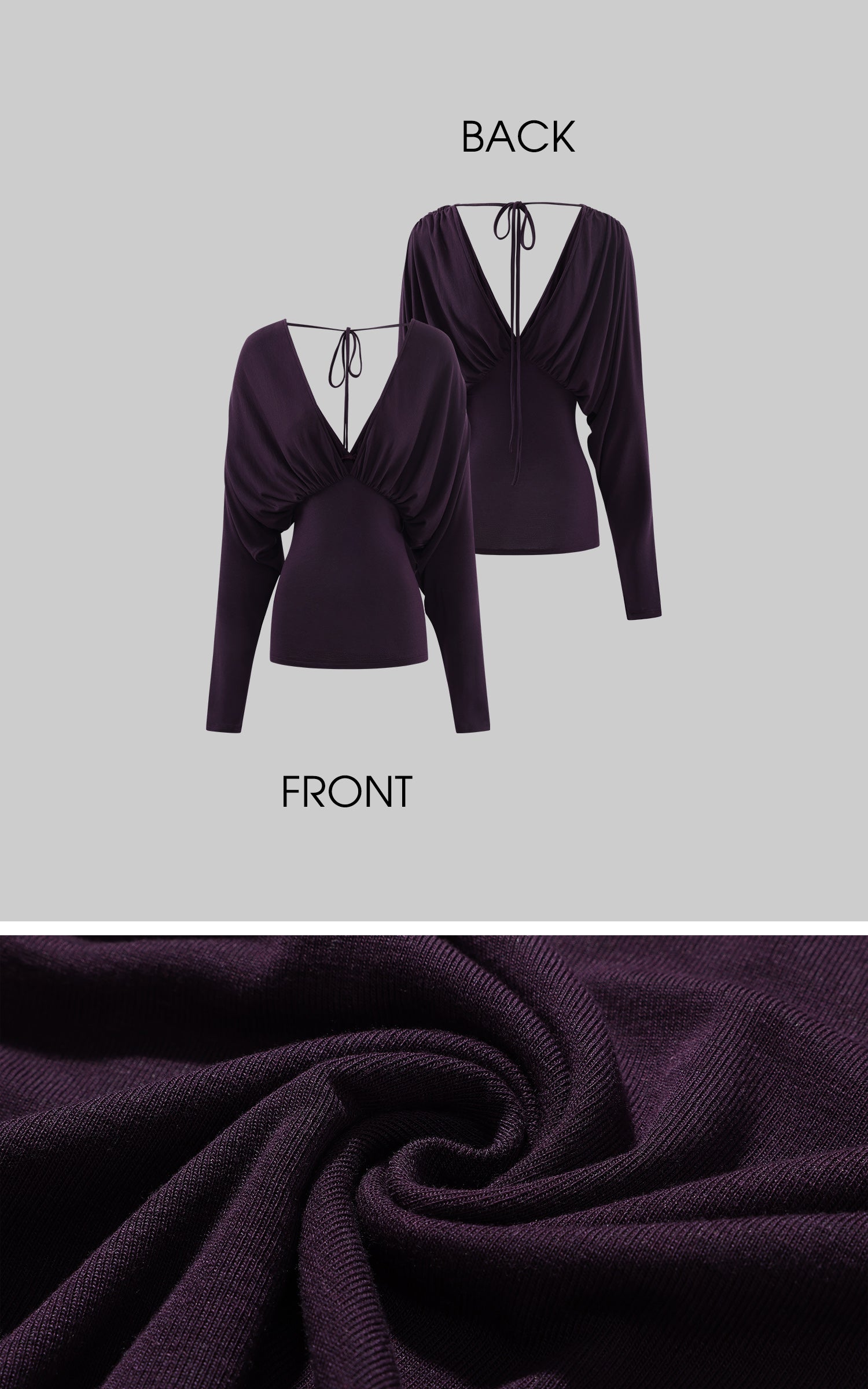 ROVENTE Deep V Draped Long Sleeve T-Shirt and Slim Cropped Pants Set