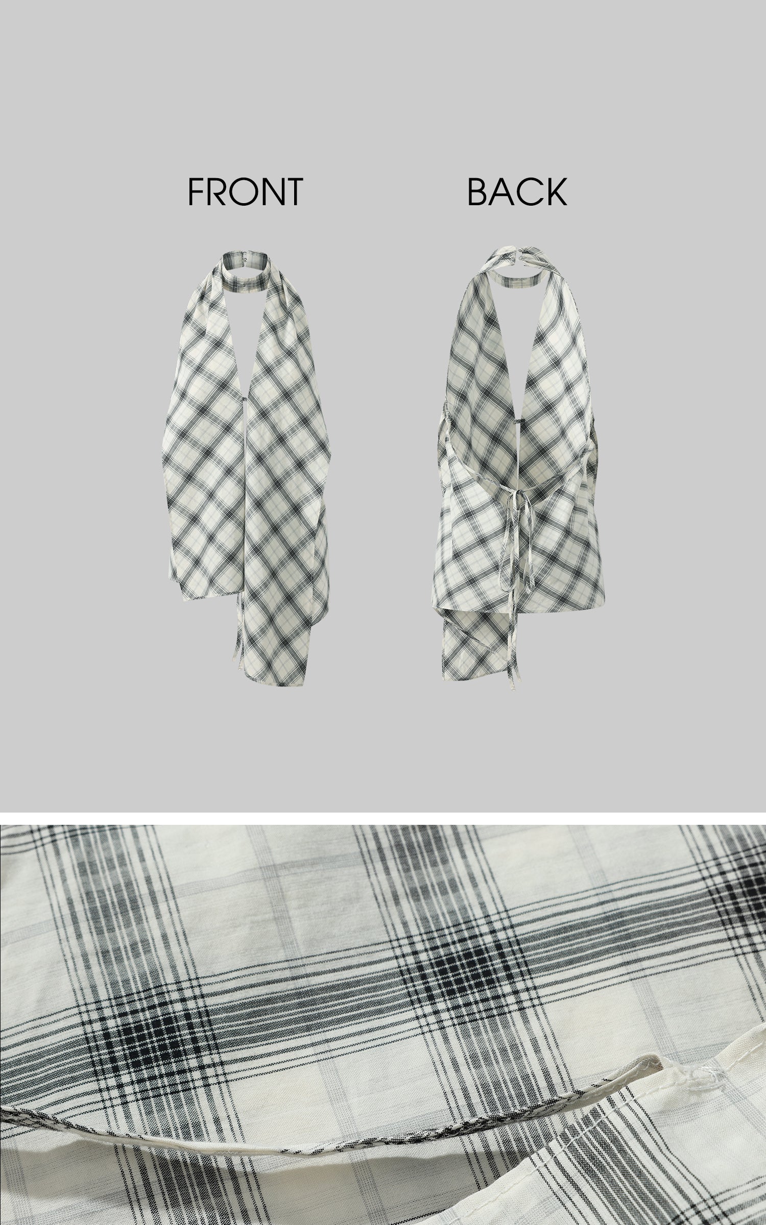 ROVENTE Draped Plaid Halter Top with Open Back - PINKPARKS