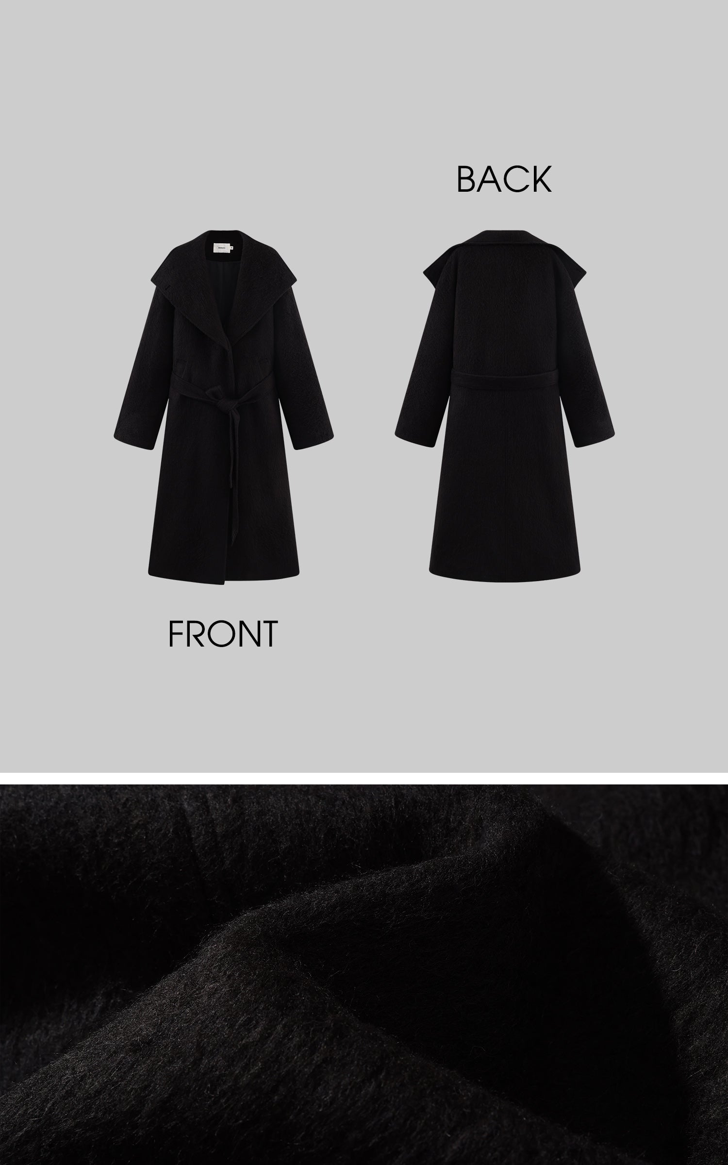 ROVENTE テクスチャードウールコート オーバーサイズラペル付き &amp; タイベルト