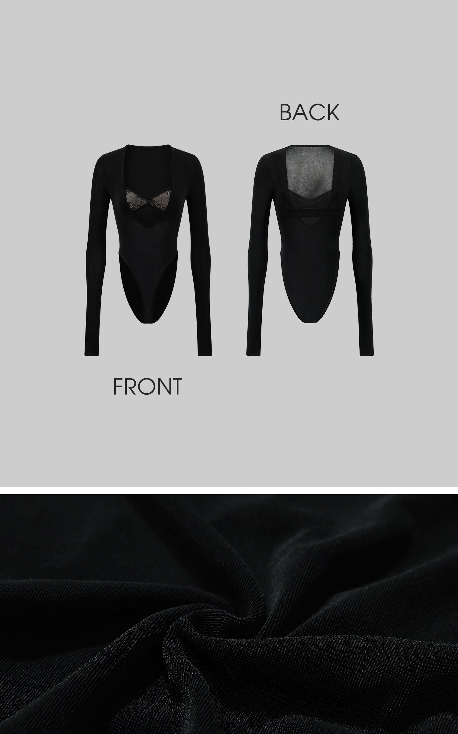 ROVENTE Deep V Cutout Bodysuit with Lace Bra Detail - PINKPARKS