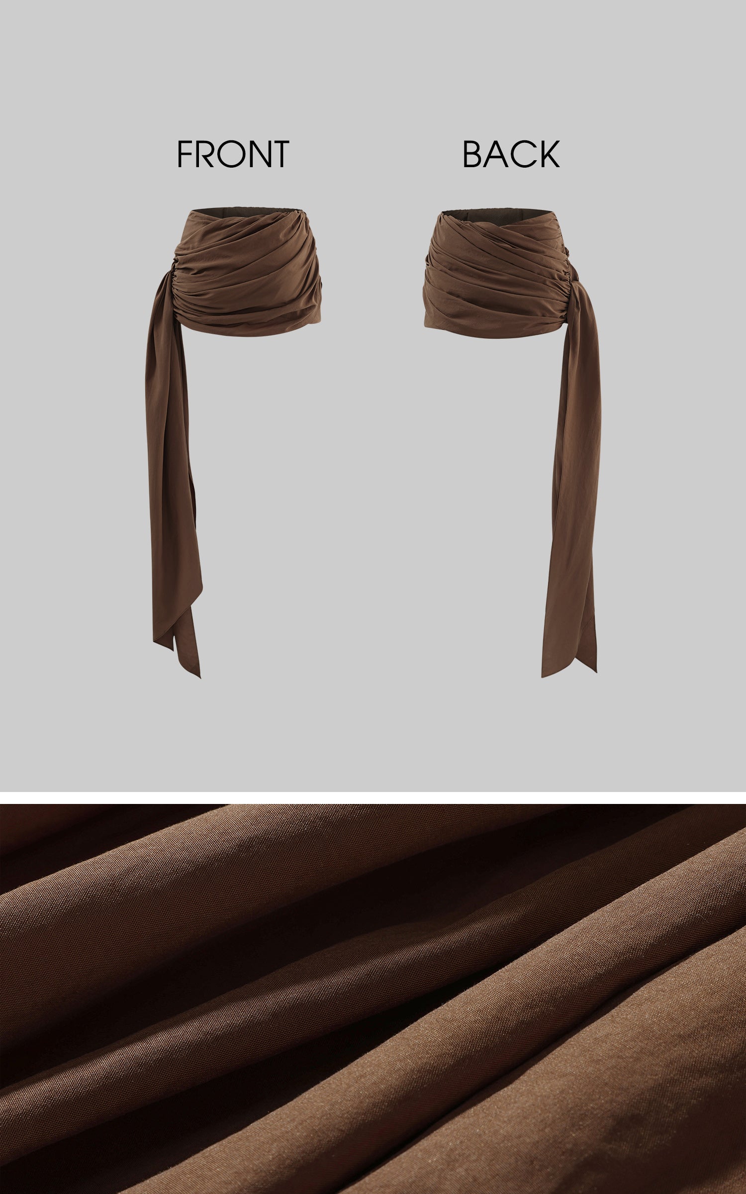 ROVENTE サイドタイとロングサッシュ付きドレープミニスカート