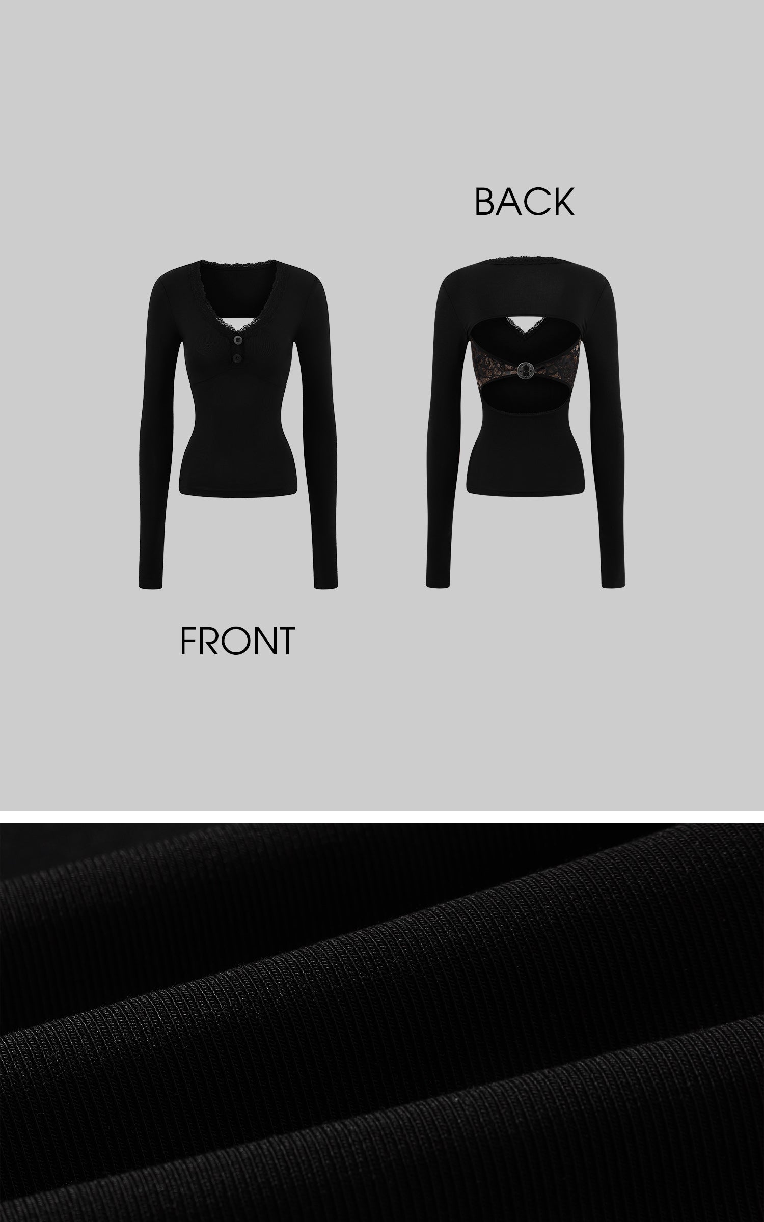 Low pixel レーストリムオープンバックロングスリーブフィットトップ