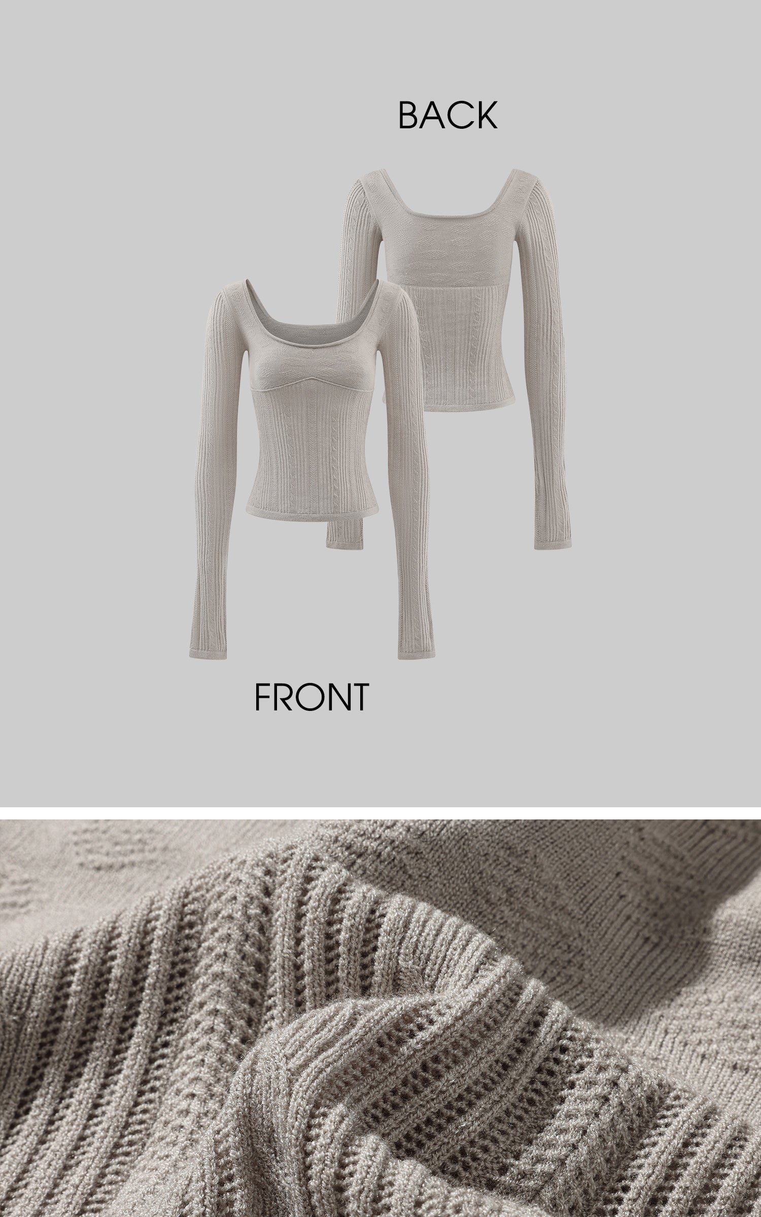 Rase le sol グレー ニット シアー 長袖トップス＆ミニマリストブラ レイヤードセット