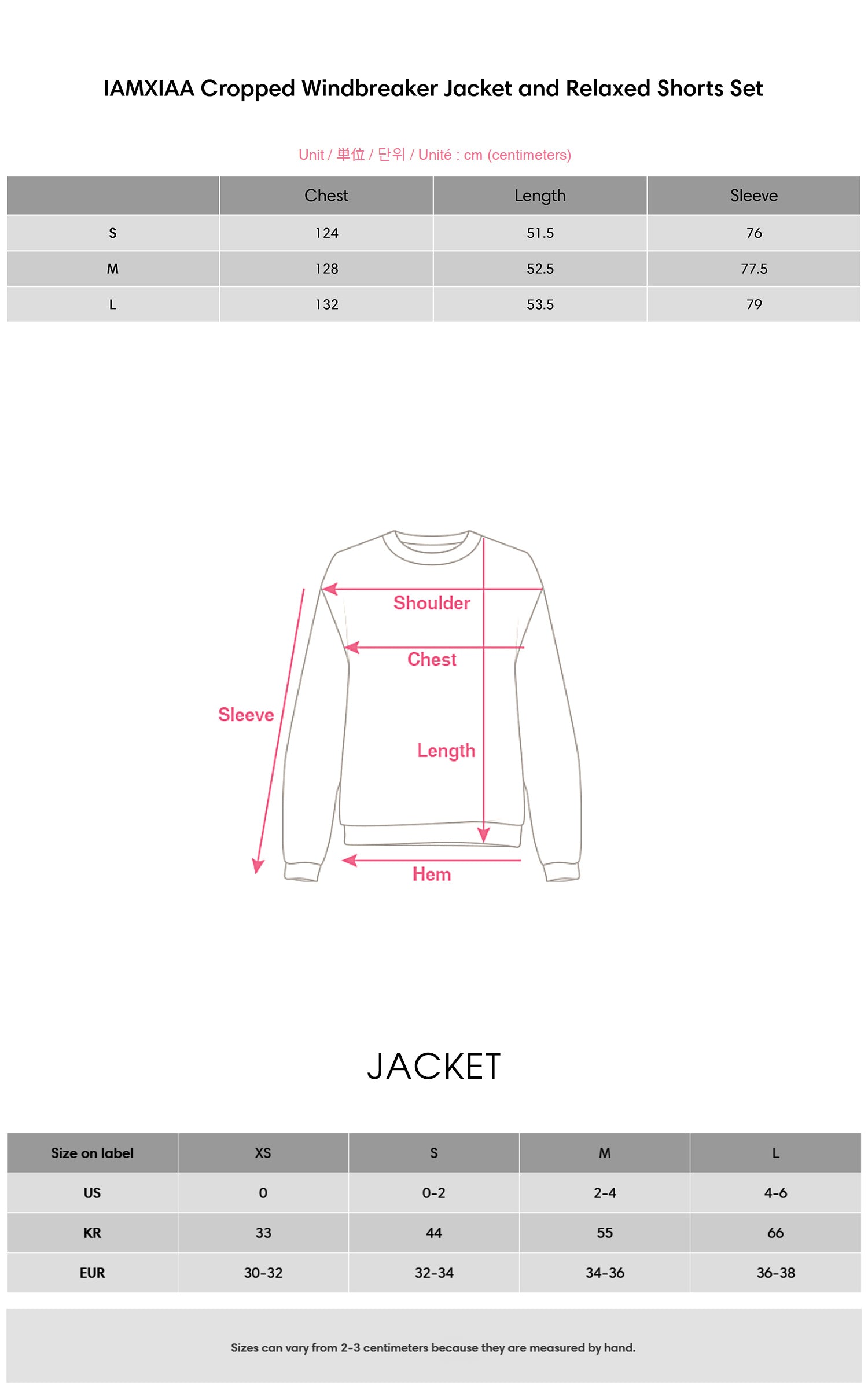 IAMXIAA クロップドウィンドブレーカージャケット＆リラックスショーツセット