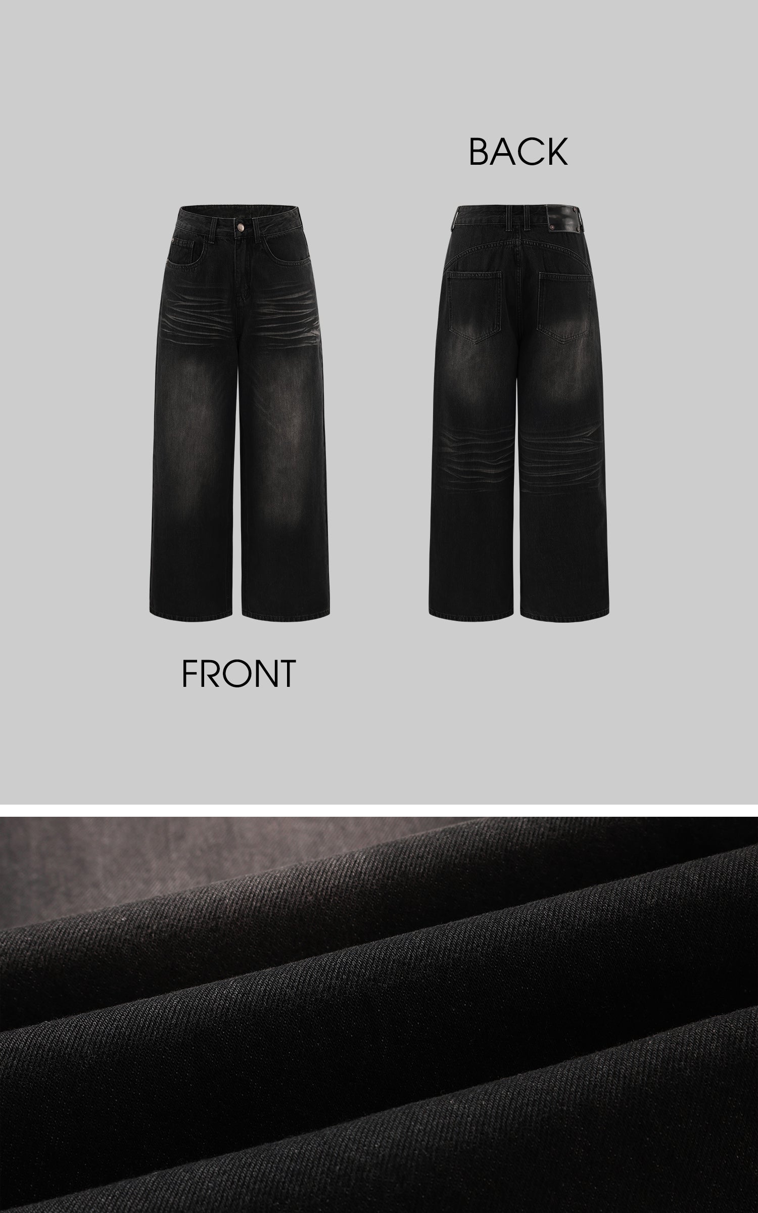 ROVENTE ウォッシュドブラックワイドレッグデニムパンツ