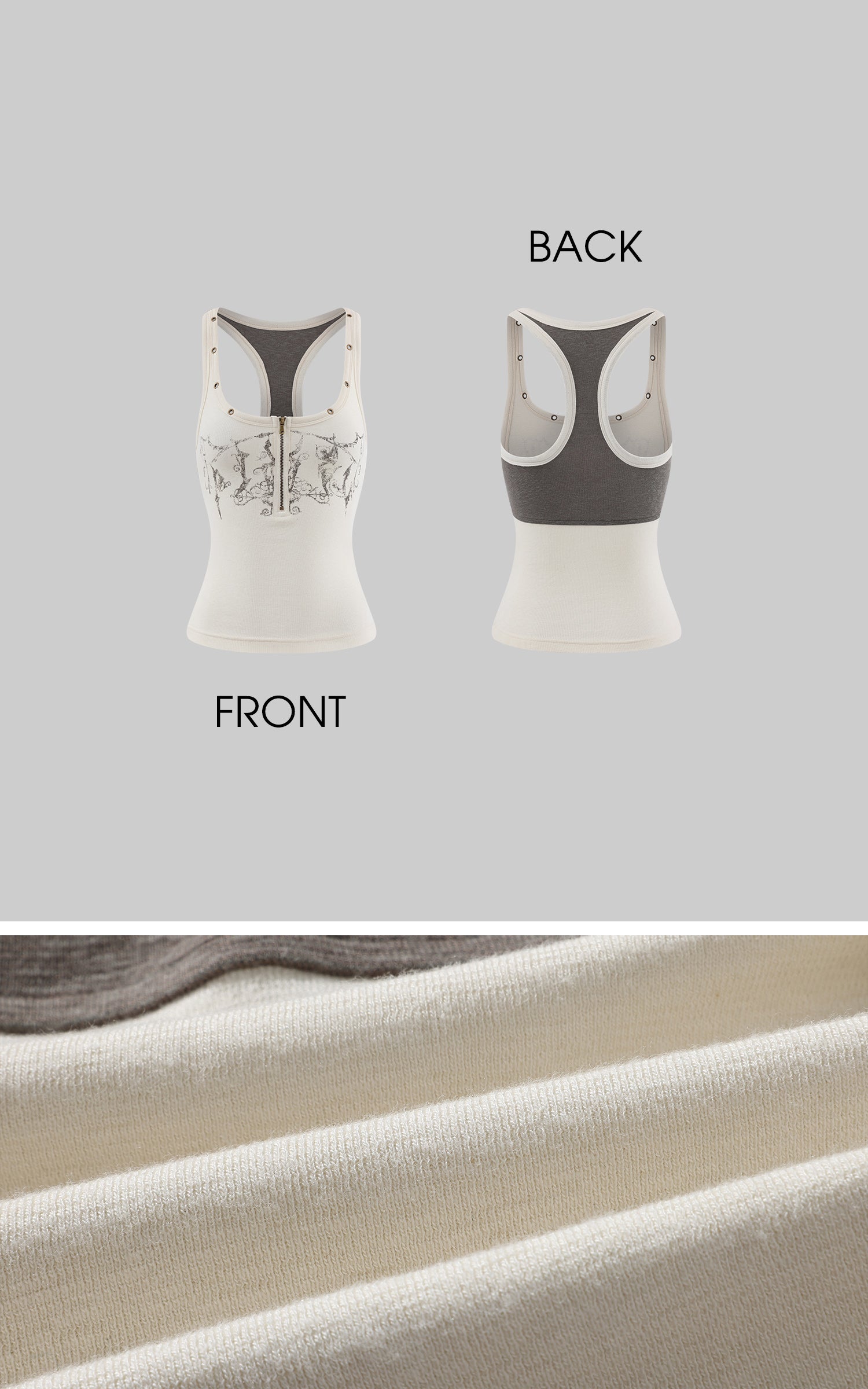 Low pixel ヴィンテージグラフィックジップフロントフィットタンクトップ