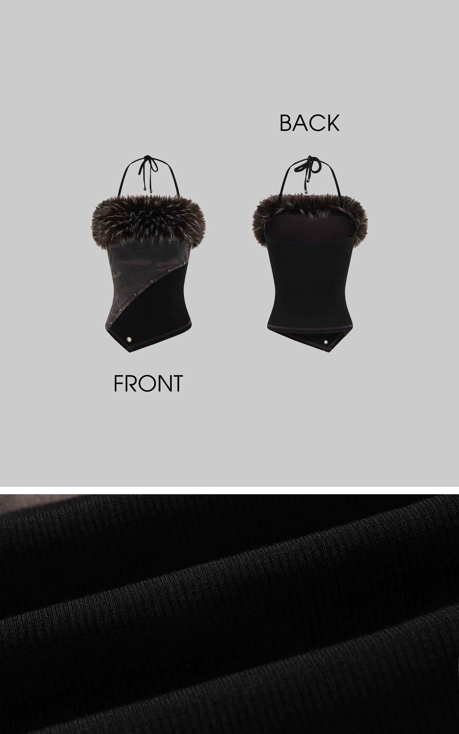 Low pixel 取り外し可能なファーパネル付きフィットハルターベスト