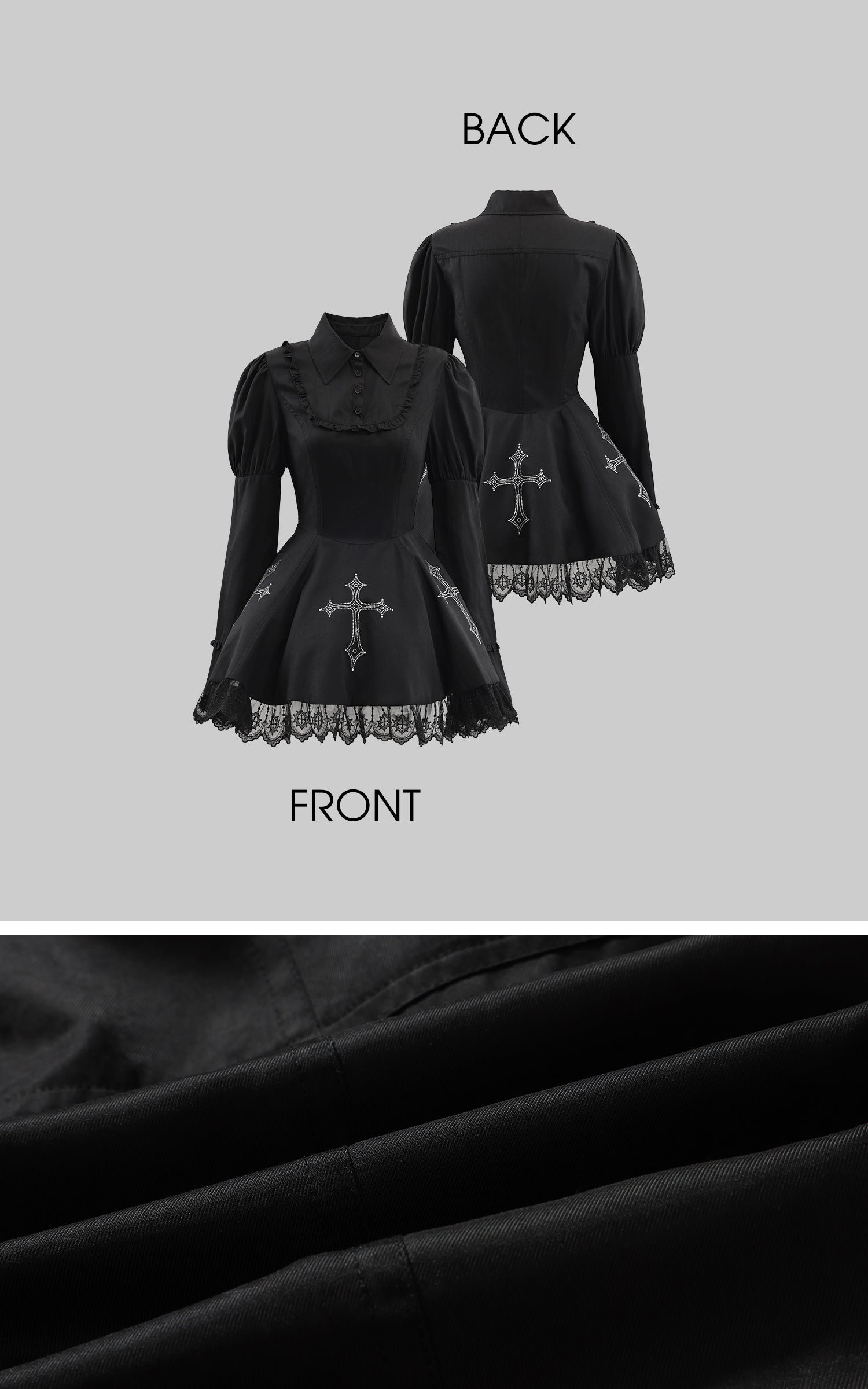 Rase le sol クロス刺繍とレースの裾が特徴のゴシックドレス