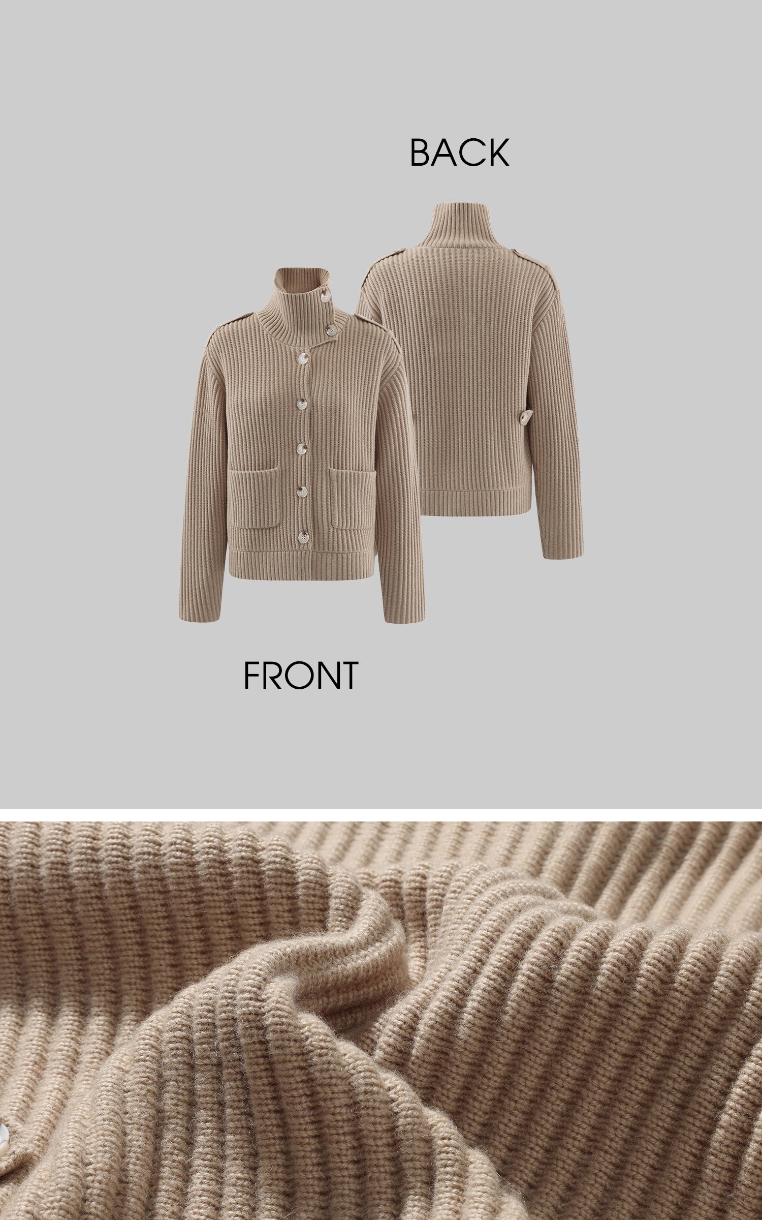 ROVENTE アシンメトリックハイネックリブニットカーディガン