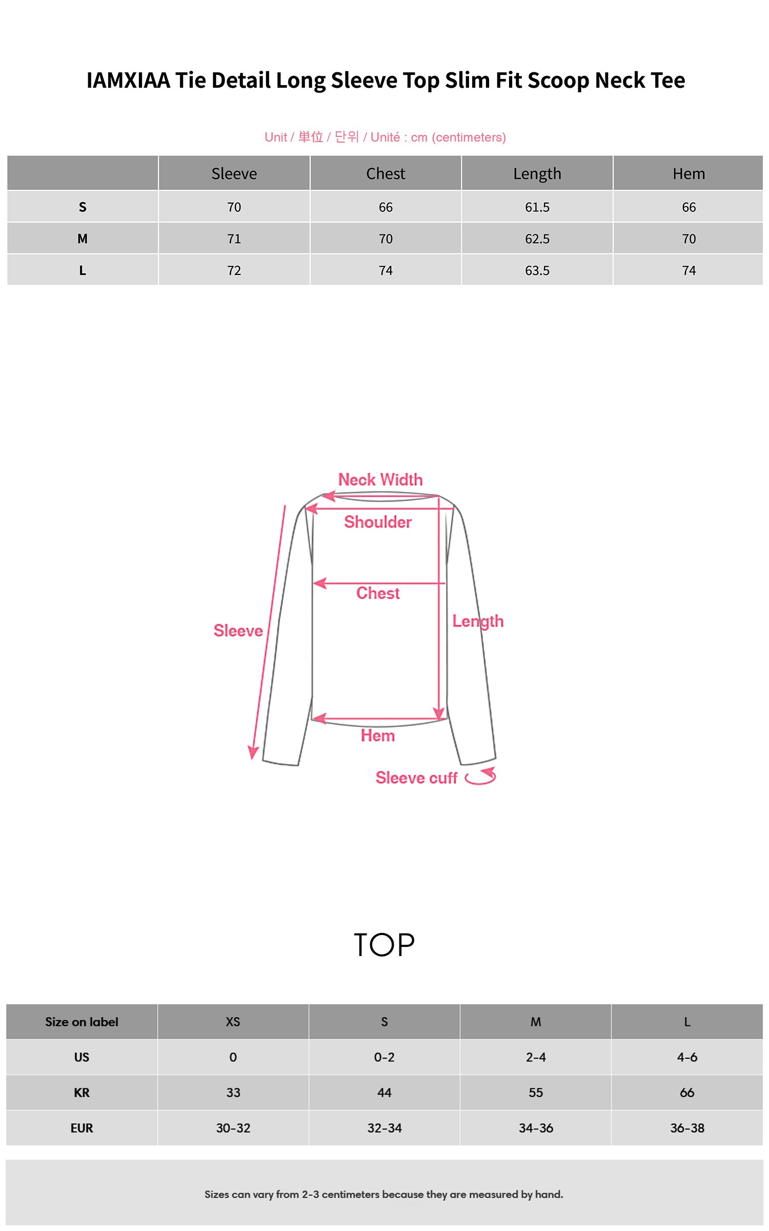 IAMXIAA タイディテール長袖トップス スリムフィット スクープネックTシャツ