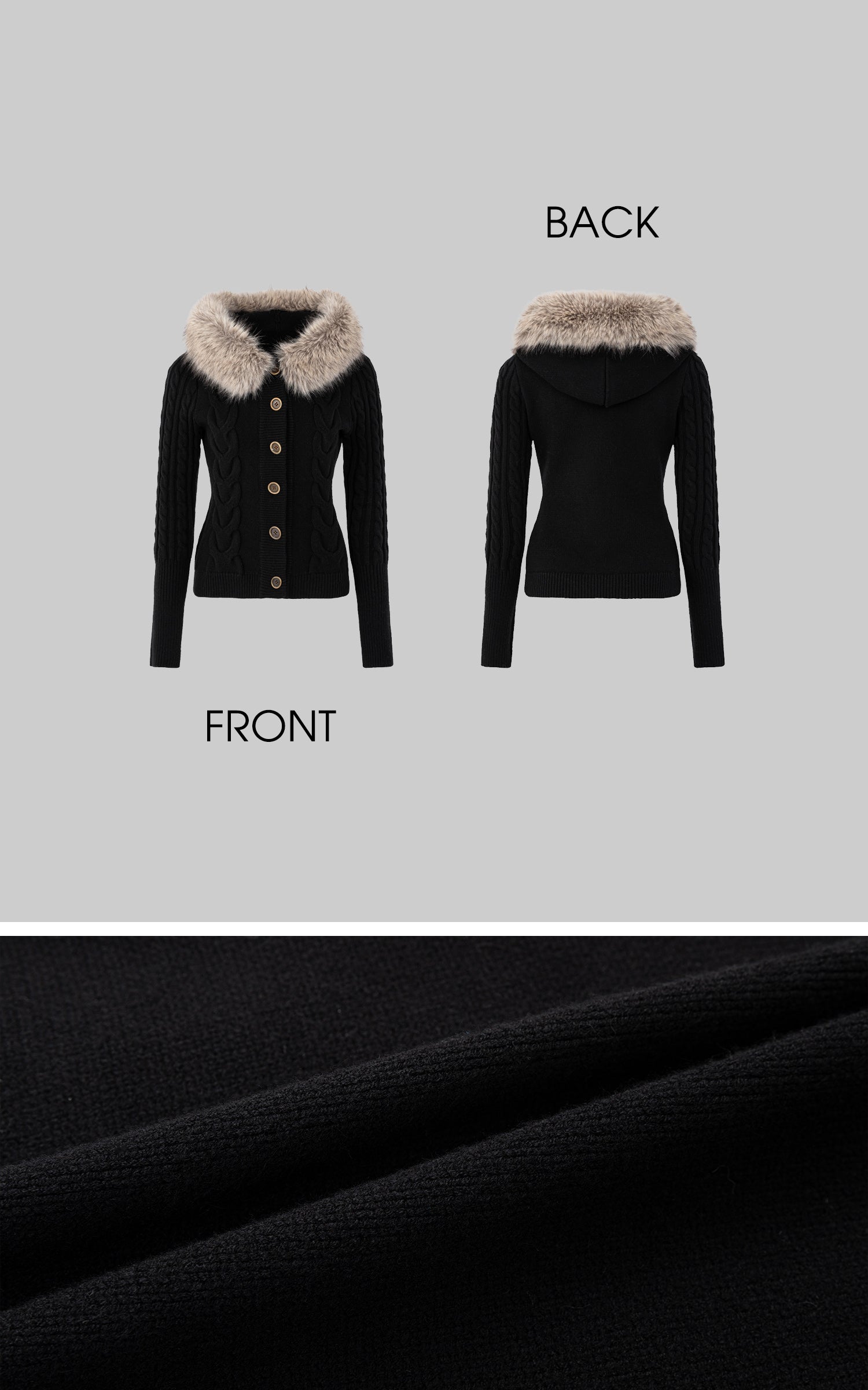 IAMXIAA Faux-Fur Hood Cable Knit Hoodie