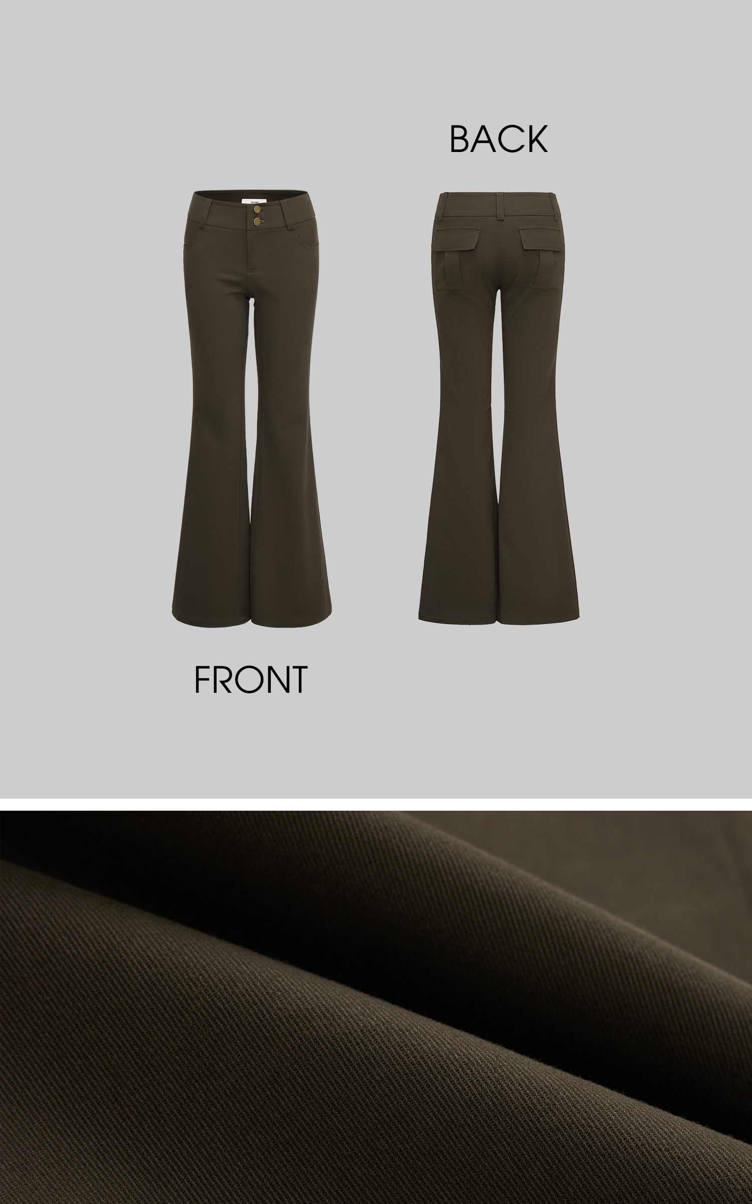 IAMXIAA Flared Casual Pants with Double Button Waist in Olive Green