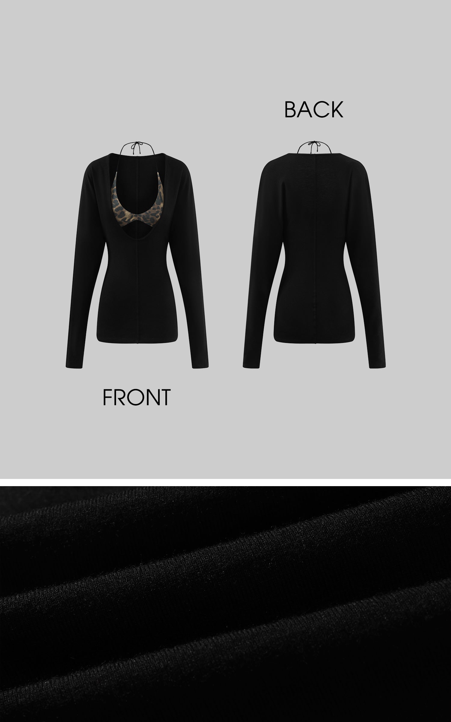 ROVENTE レオパード柄ブラ＆ショーツセット付きディープVブラックトップ