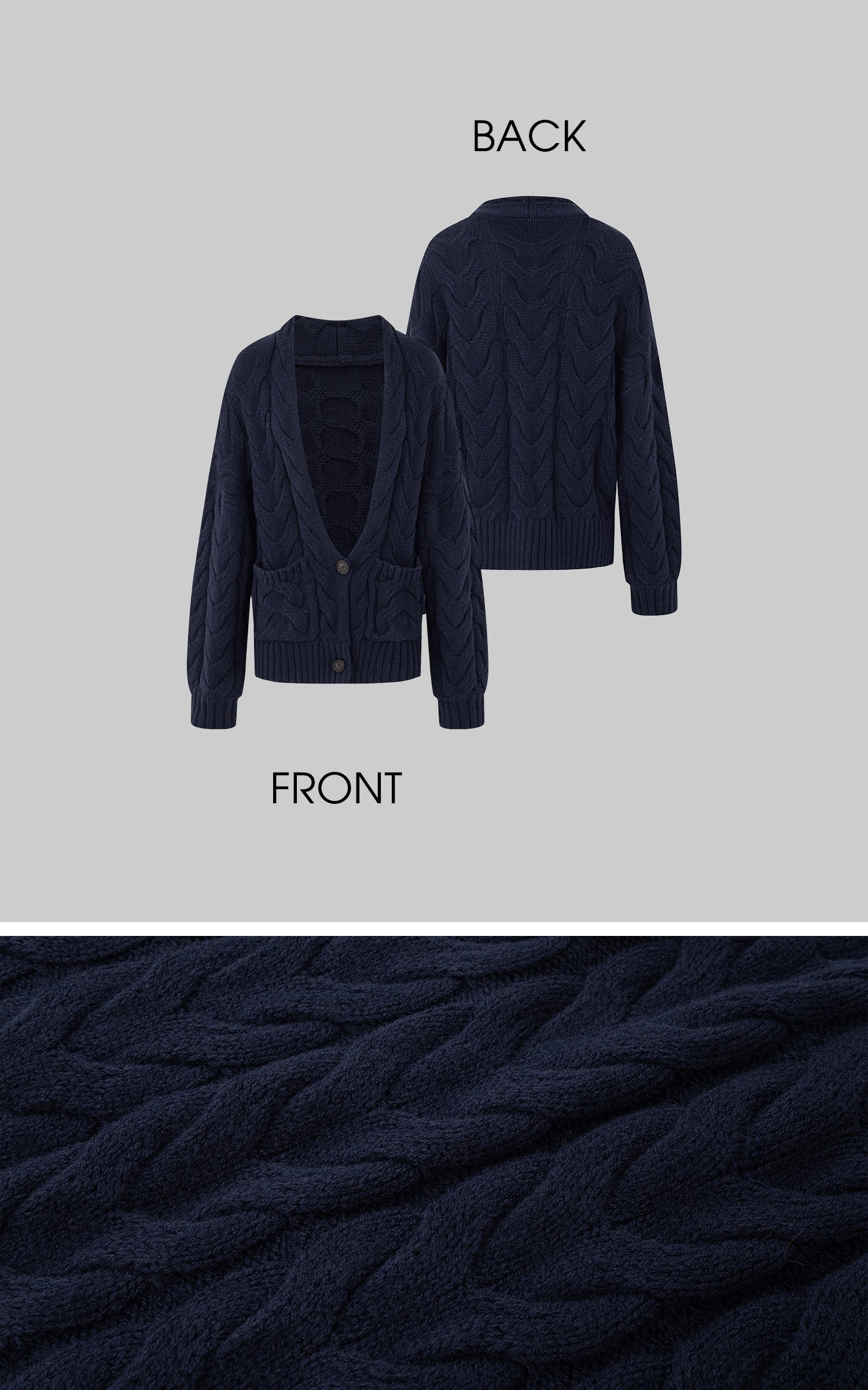 IAMXIAA ケーブルニットボタンカーディガン リラックスフィット