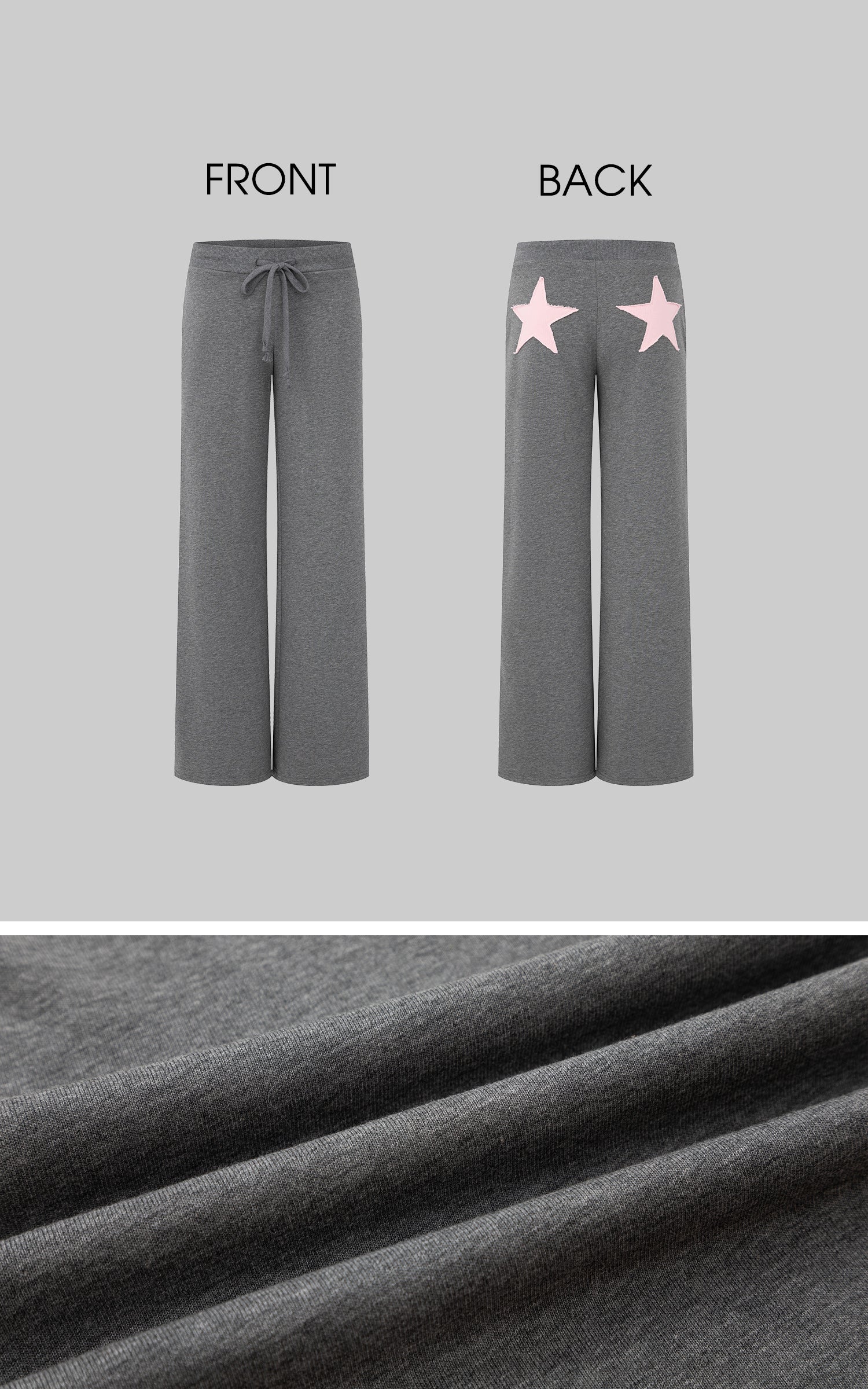 IAMXIAA スターパッチ ワイドレッグ スウェットパンツ ドローストリングウエスト ルームパンツ