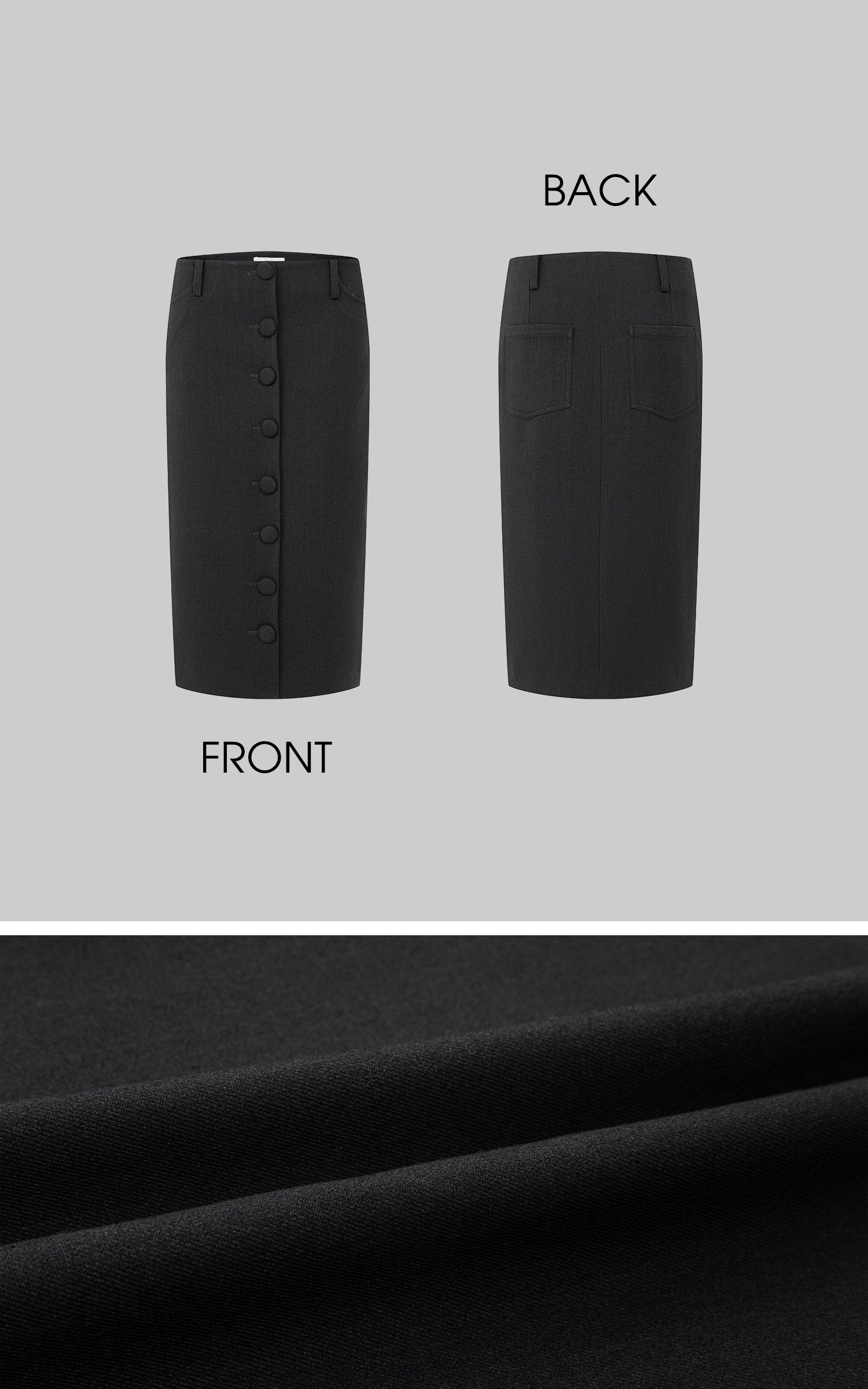 IAMXIAA ボタンフロントミディペンシルスカート、テーラードシルエット付き