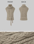 IAMXIAA ウエストタイ付きケーブルニットタートルネックベスト