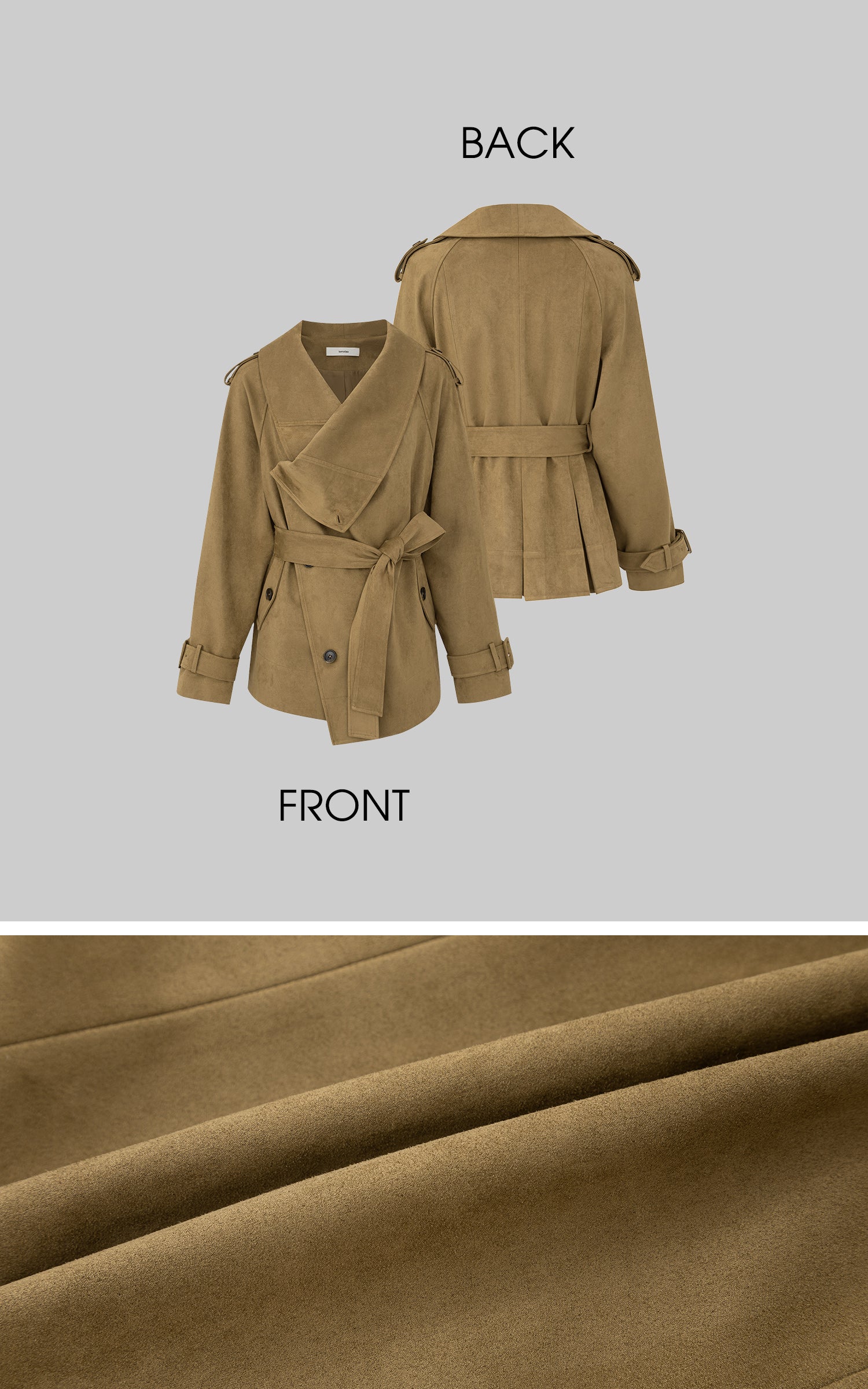 IAMXIAA フェイクスエード ベルト付きジャケット ドレープラペル