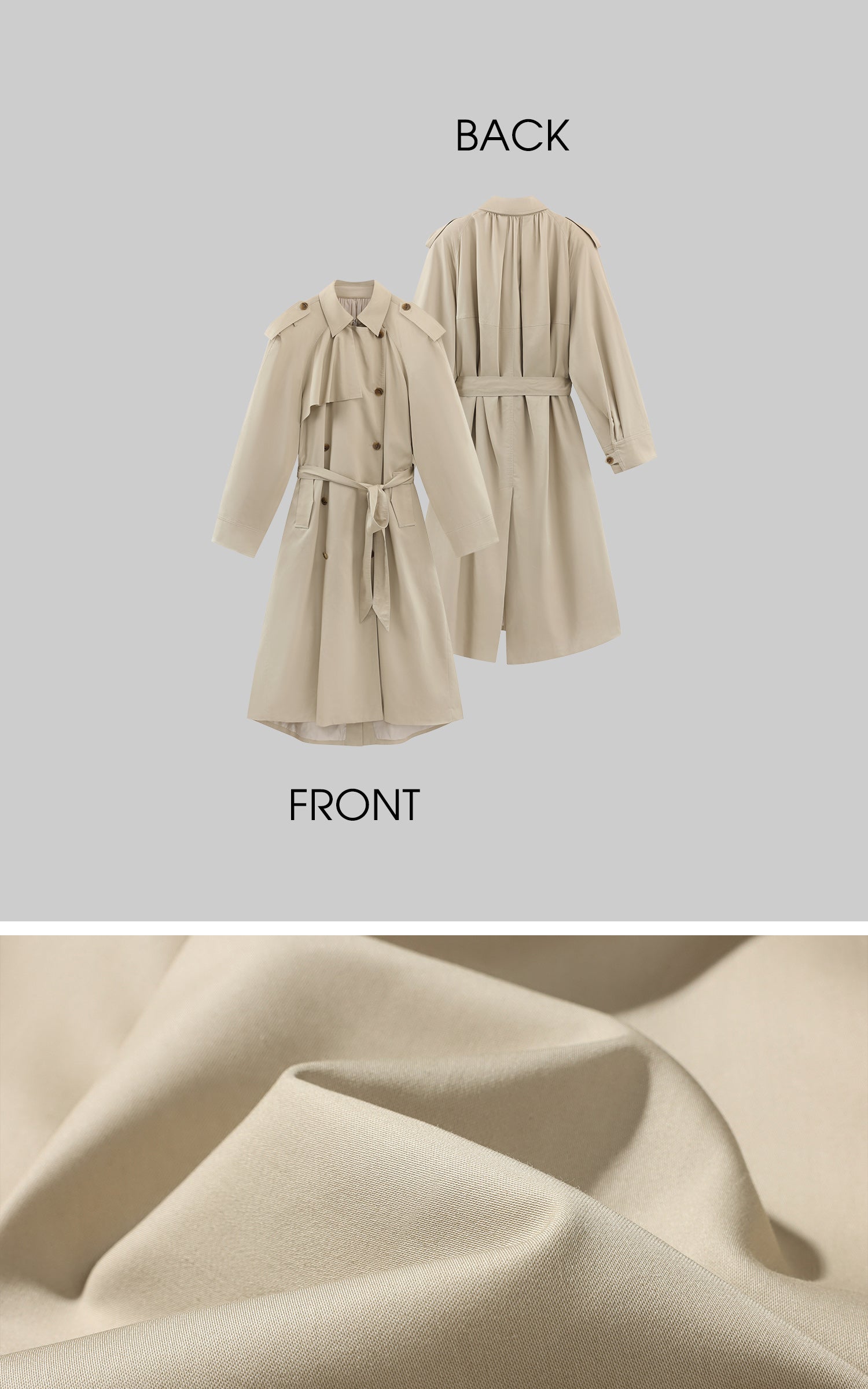 ROVENTE ベルト付きダブルブレストトレンチコート