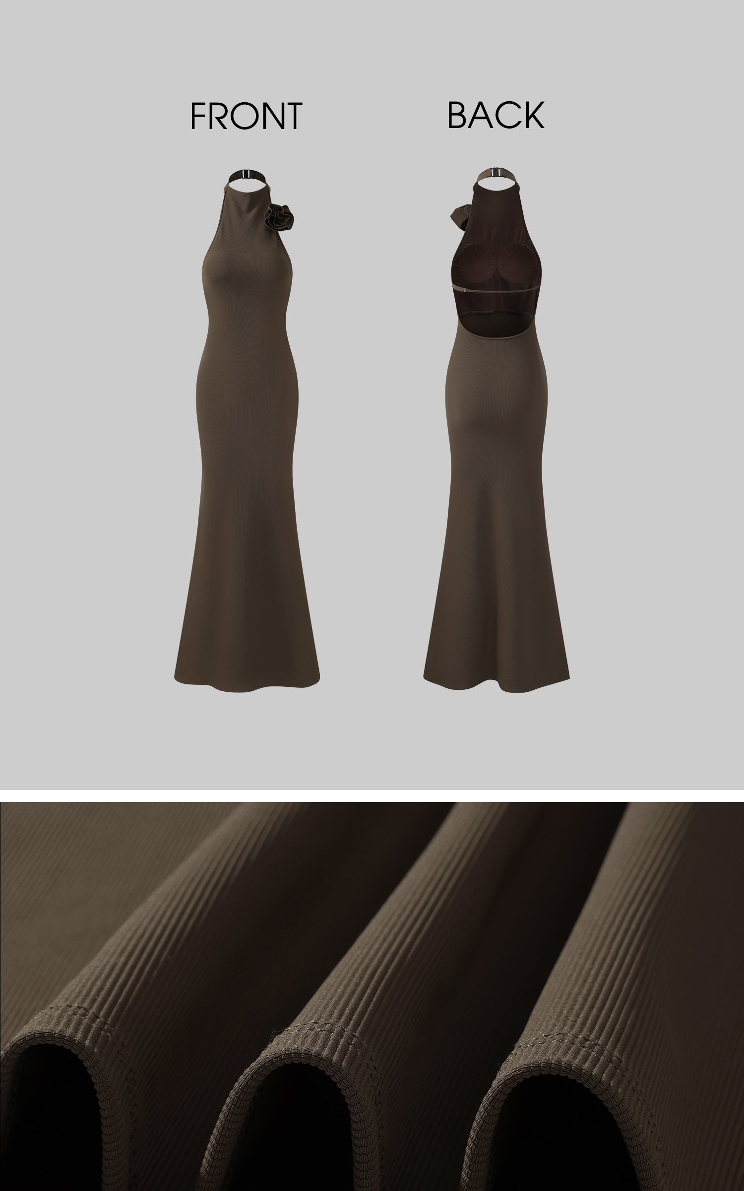 ROVENTE Cutout Halter Gown with Rosette Detail - PINKPARKS