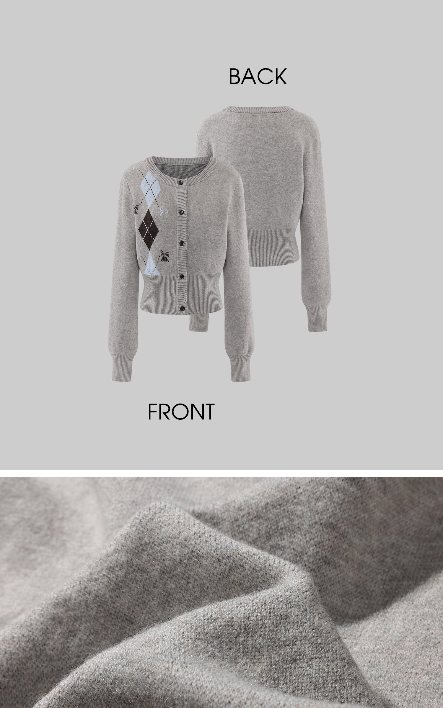 Rase le sol アーガイルニットセット クロップドカーディガンとミニショーツ付き