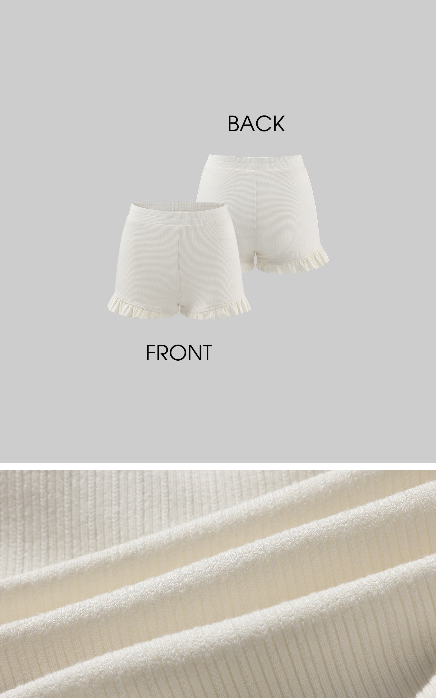 Rase le sol リブ編みロングスリーブトップ、構造的なリボンとフリルヘムショートパンツセット