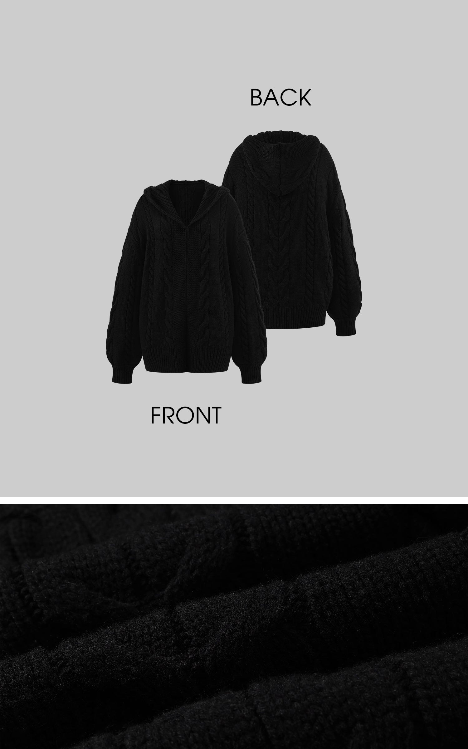 Rase le sol オーバーサイズケーブルニットフーディーカーディガン