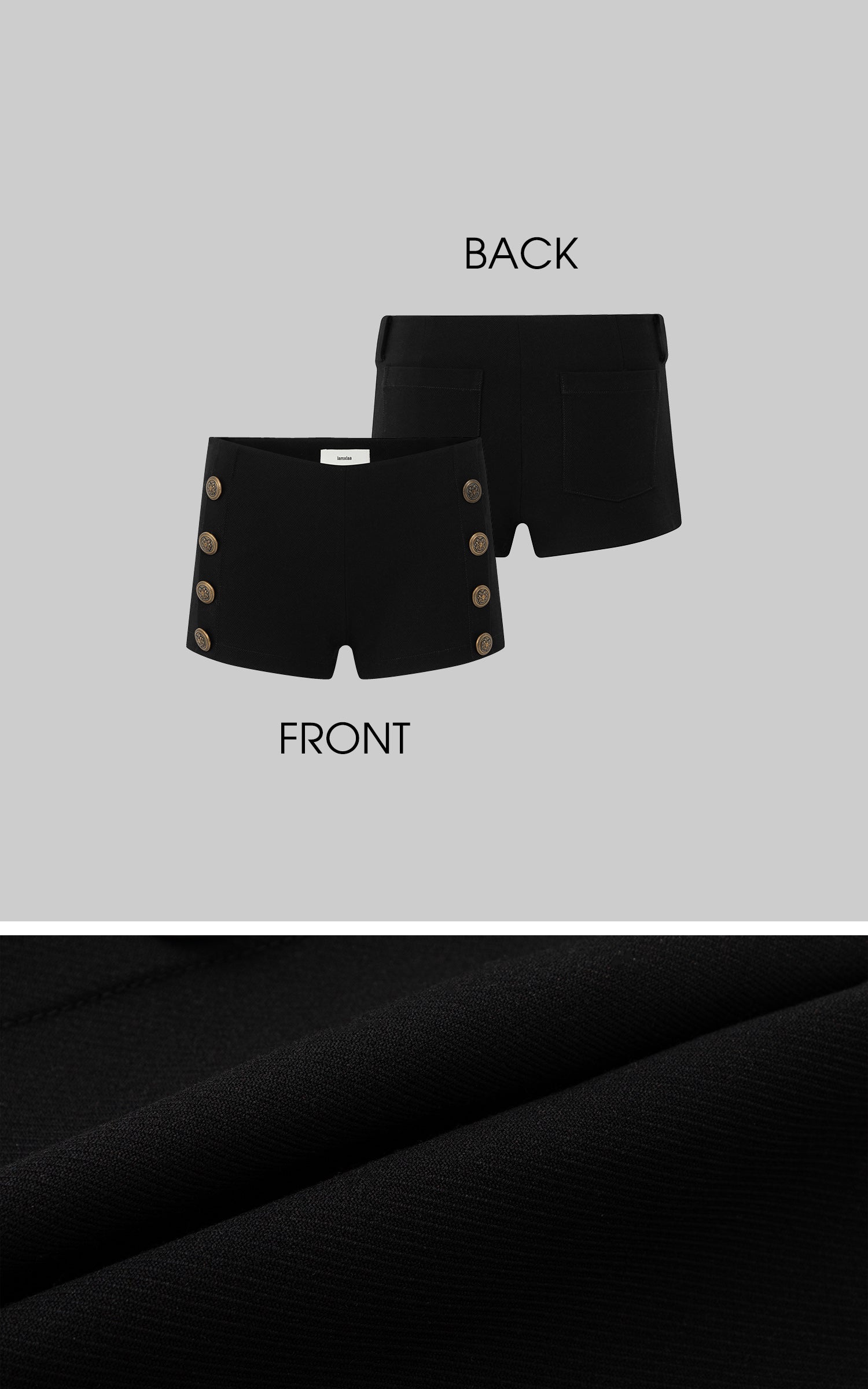 IAMXIAA ブラックのハイウエストボタンディテールミニショーツ