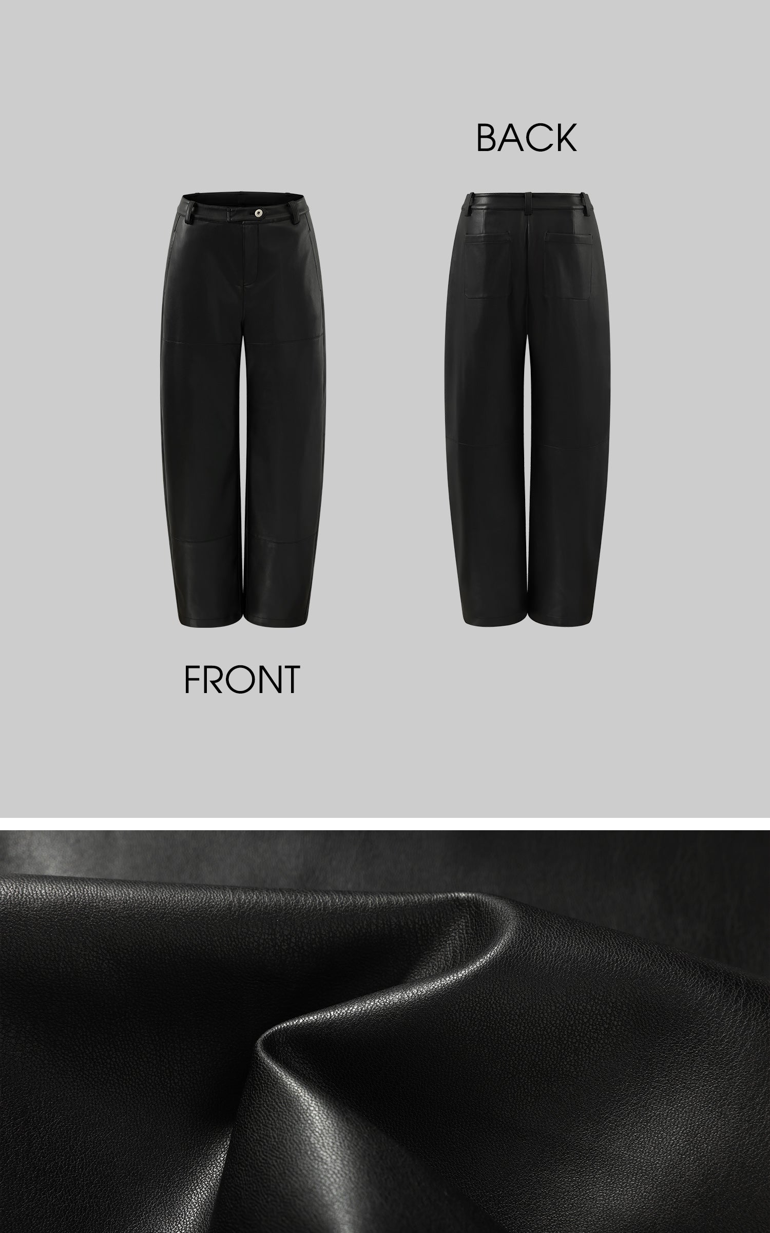 WARDEN EDGE ブラックフェイクレザー ワイドレッグパンツ