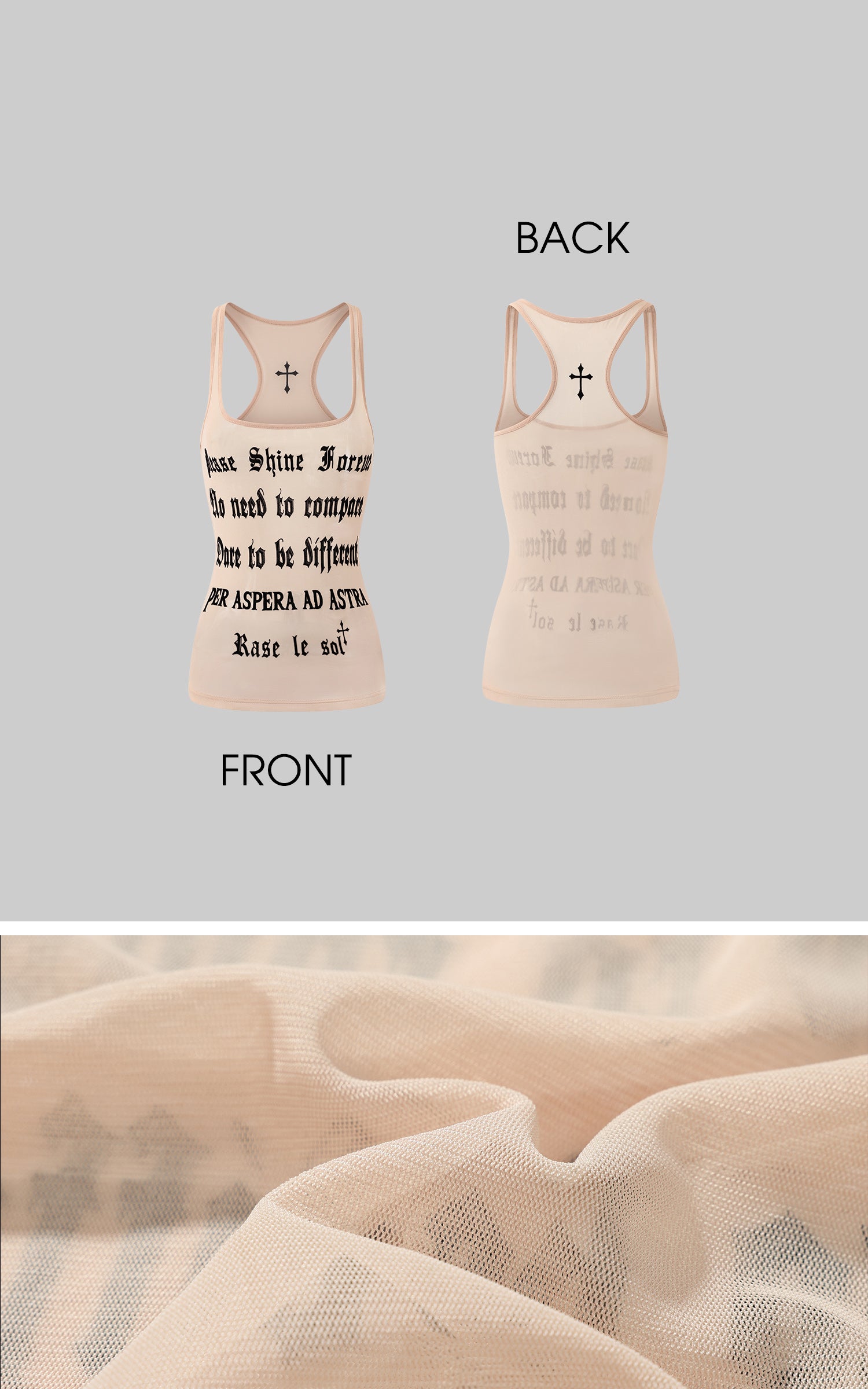 Rase le sol Lettering Mesh Tank Top &amp; Bandeau Innerwear Set - PINKPARKS