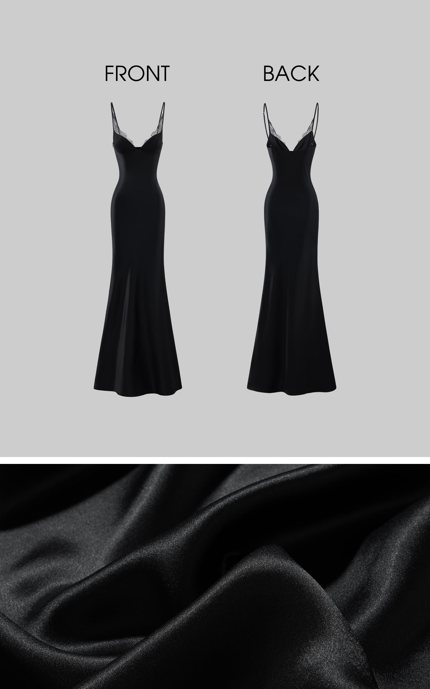 ROVENTE レーストリムサテンスリップマキシドレス