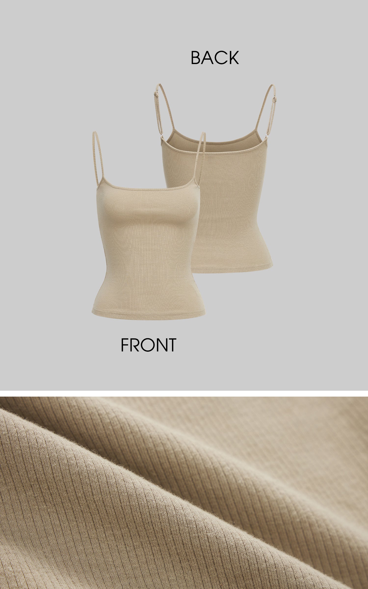 IAMXIAA リブ編みニット スパゲッティストラップ タンクトップ