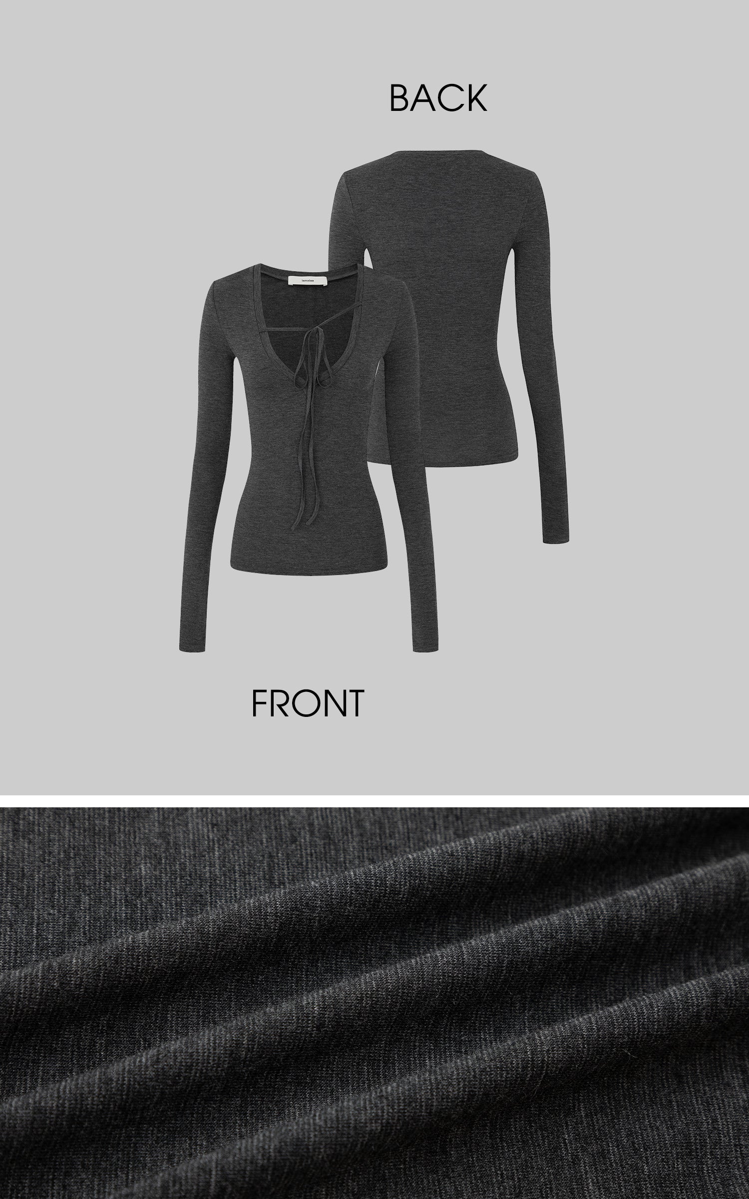 IAMXIAA タイディテール長袖トップス スリムフィット スクープネックTシャツ