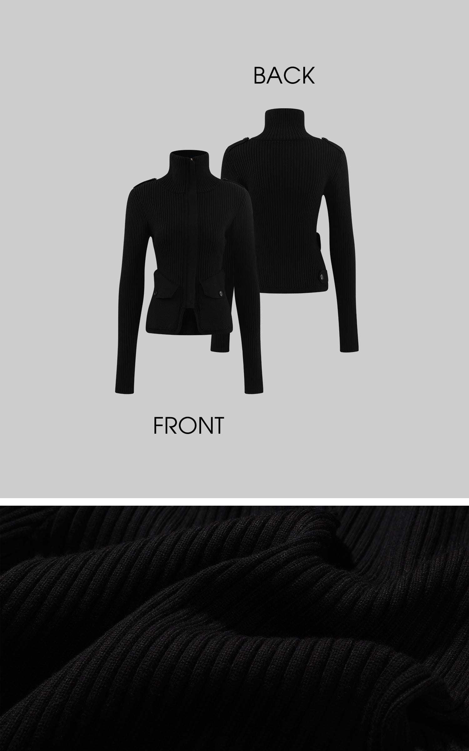 WARDEN EDGE リブ編みハイネックジップニットトップ