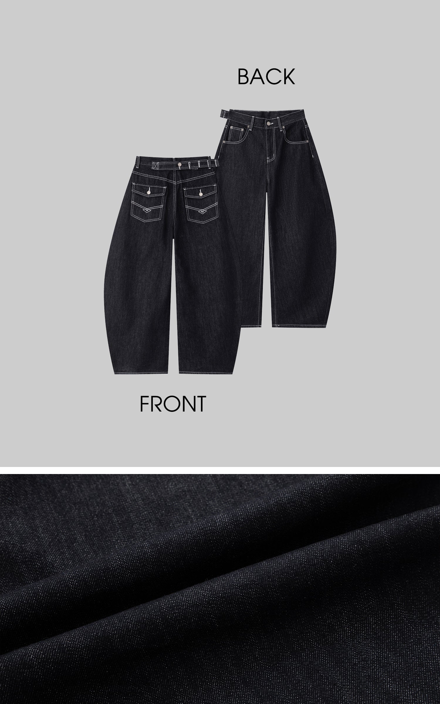 IAMXIAA ダブルバックポケット付きコントラストステッチワイドレッグデニムジーンズ