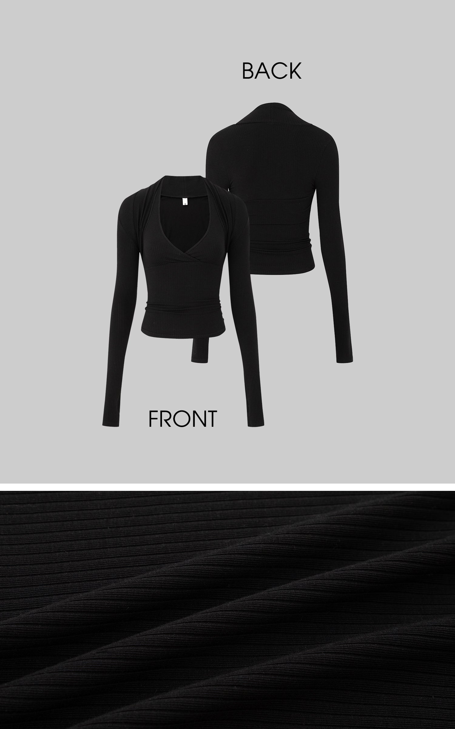 IAMXIAA カットアウトホルターロングスリーブシュラッグトップ リブニットスリムフィット