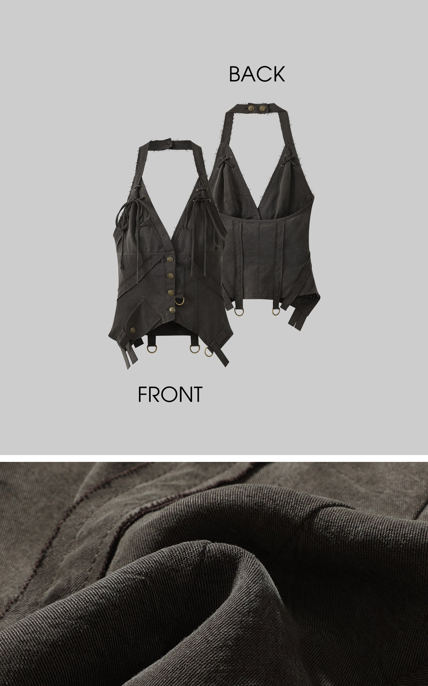 Low pixel ダメージ加工レースアップディープVフィットベスト