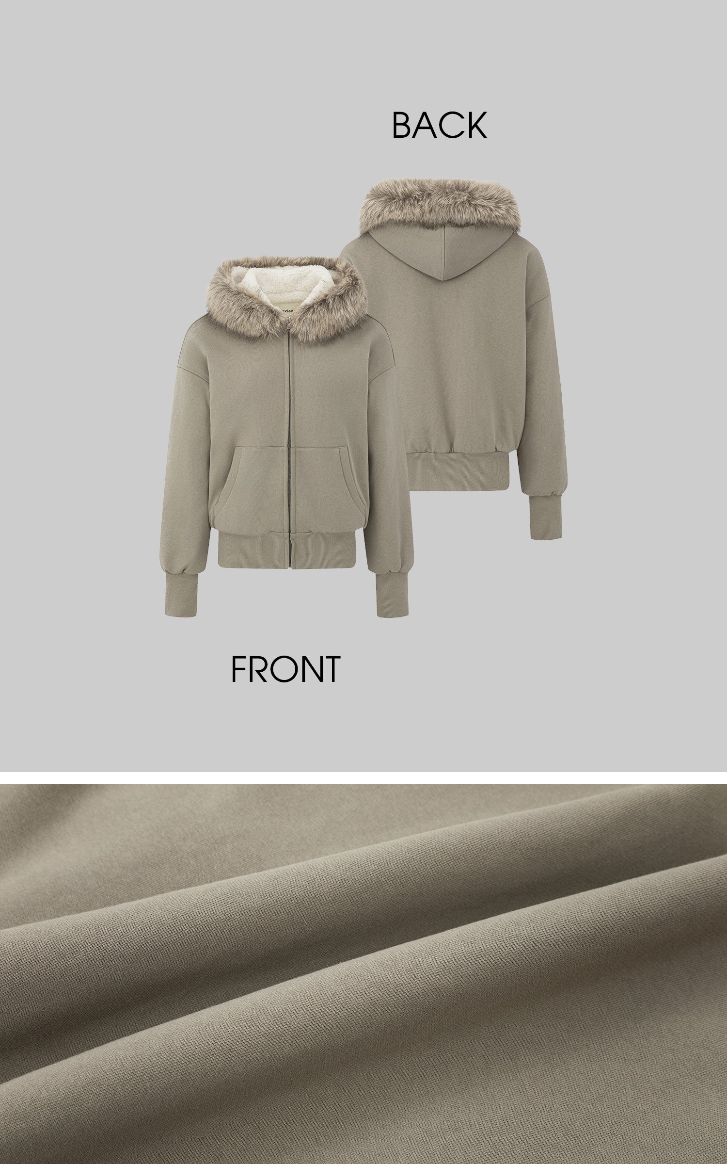 IAMXIAA フェイクファー トリム フーディ ジップ ジャケット &amp; ワイドレッグ スウェットパンツ セット