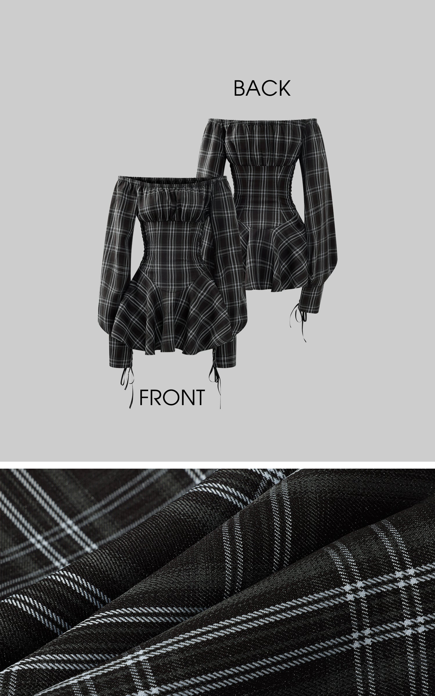 Rase le sol パフスリーブとウエスト絞りのチェックコルセットドレス