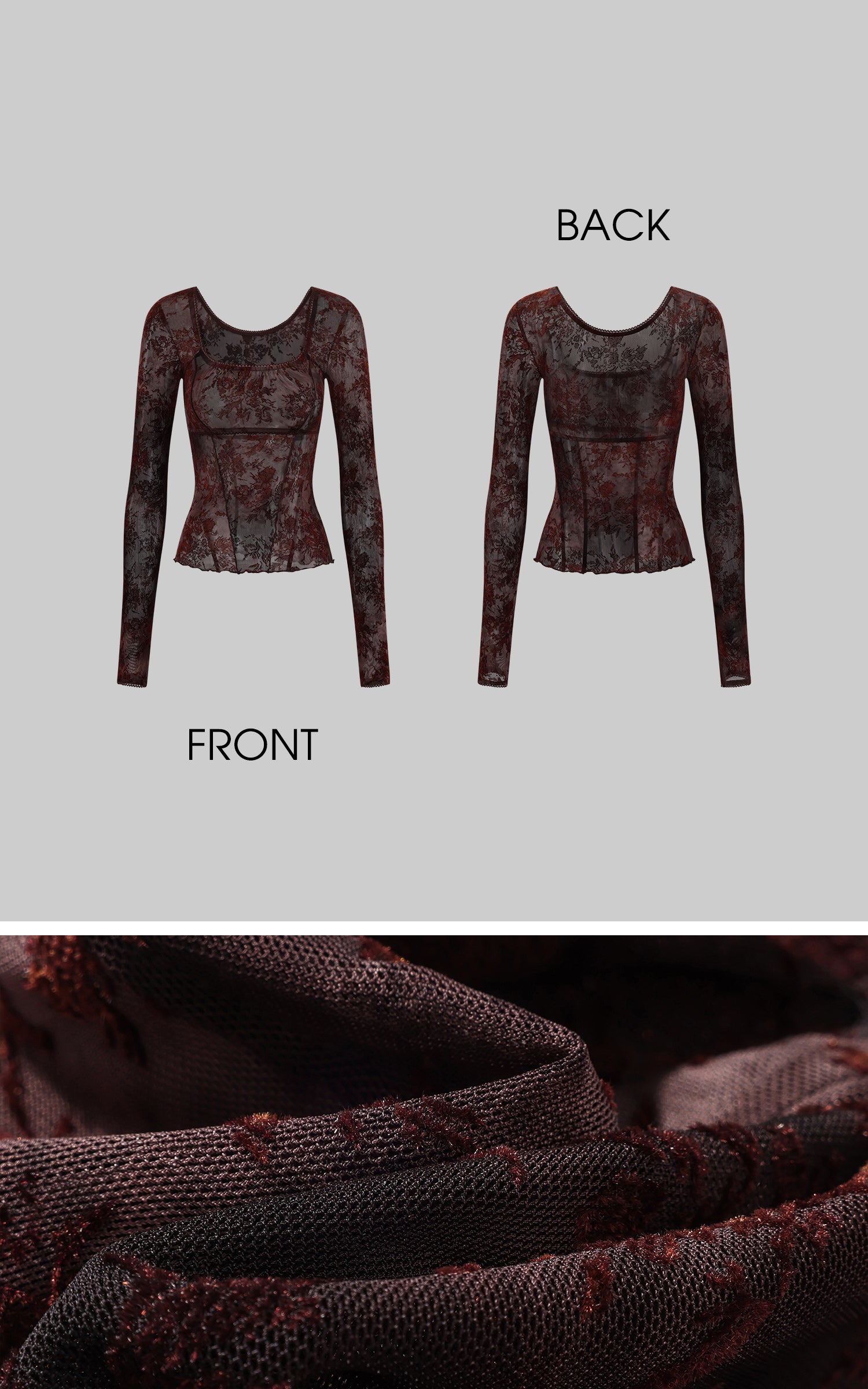 Low pixel シアーフローラルメッシュフィットロングスリーブTシャツ