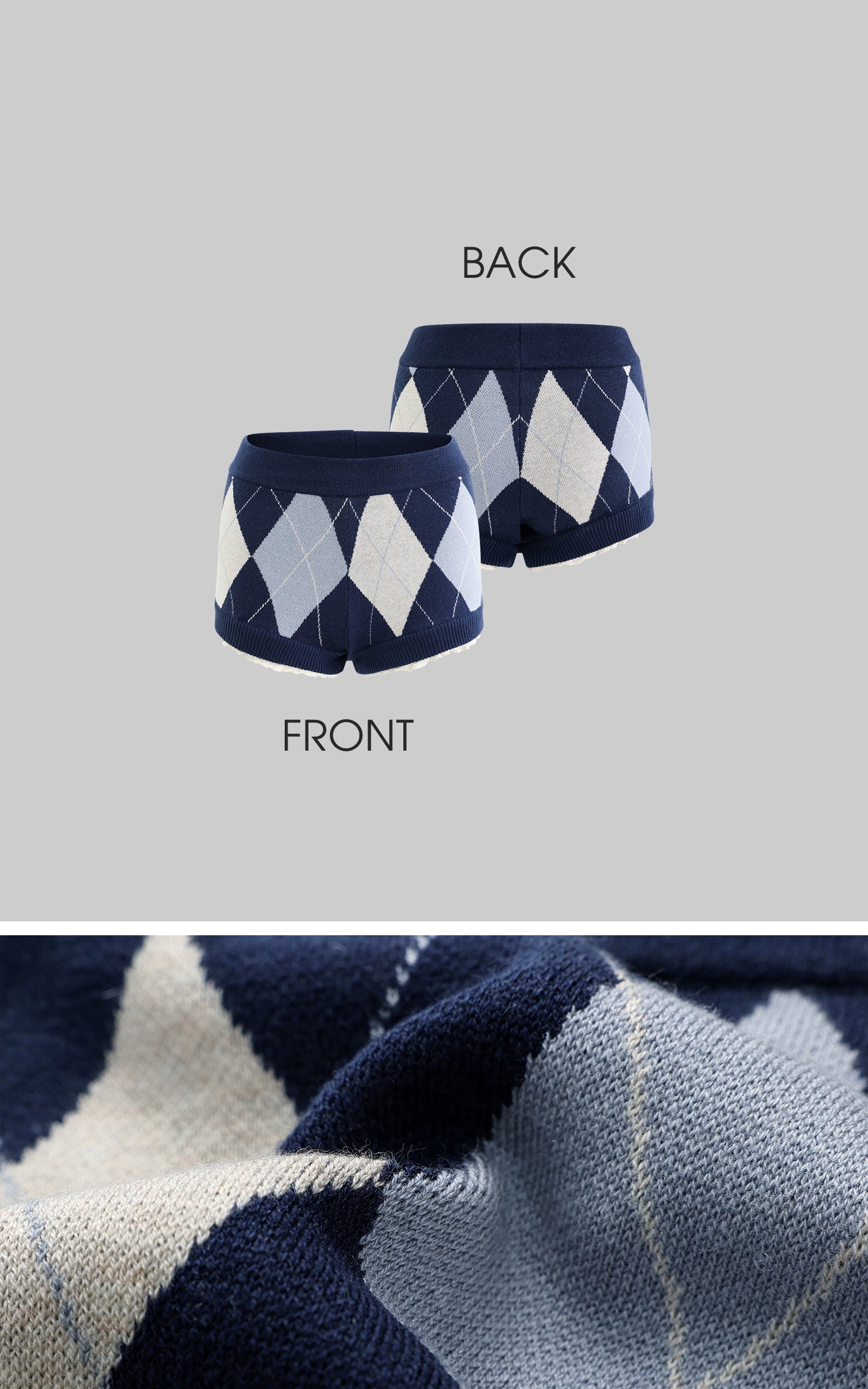 Rase le sol Retro Color-Block Argyle Knitted Shorts - PINKPARKS